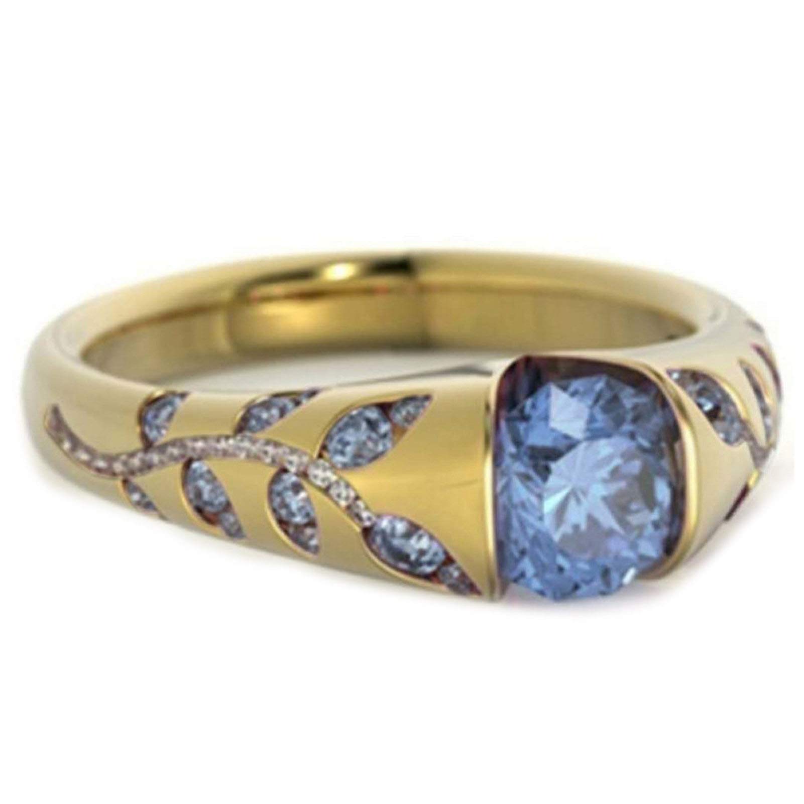 Elegant Leaf Faux Sapphire Rhinestone Ring for Women - Gold Plated Fashion Jewelry Gift for Friends, Couples & Partners - US Size 9 - Perfect for Date Nights, Anniversaries & Special Occasions