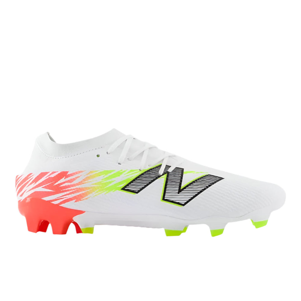 New Balance Furon Team FG V8 Football Boots - White/Energy Red/Hi Lite - Lightweight Soccer Cleats for Speed & Agility - Perfect for Competitive Matches & Training Sessions