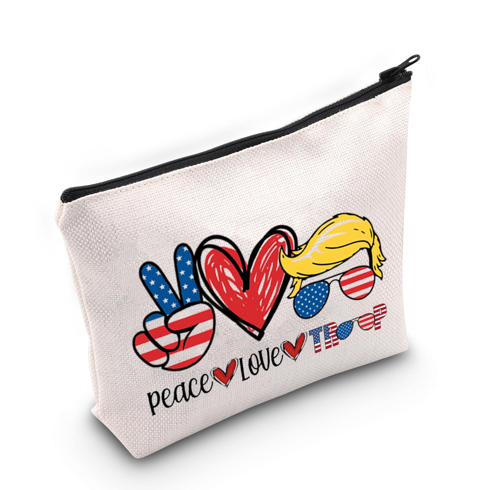 LEVLO Funny President 2025 Cosmetic Bag - Peace Love Makeup Zipper Pouch for Travel & Gifts (Trump Design) - Perfect for Election Parties, Political Gift Ideas & Travel Organizers