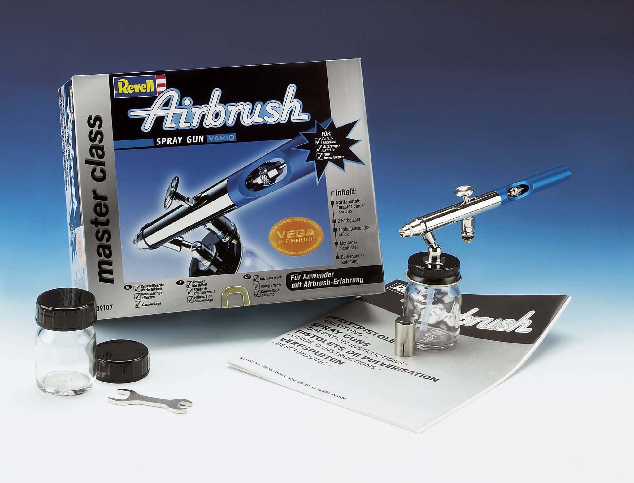 Revell Master Class Vario Airbrush Spray Gun - Professional Model Building Tool for Hobbyists & Artists - Perfect for Miniature Painting, Scale Models & DIY Crafts