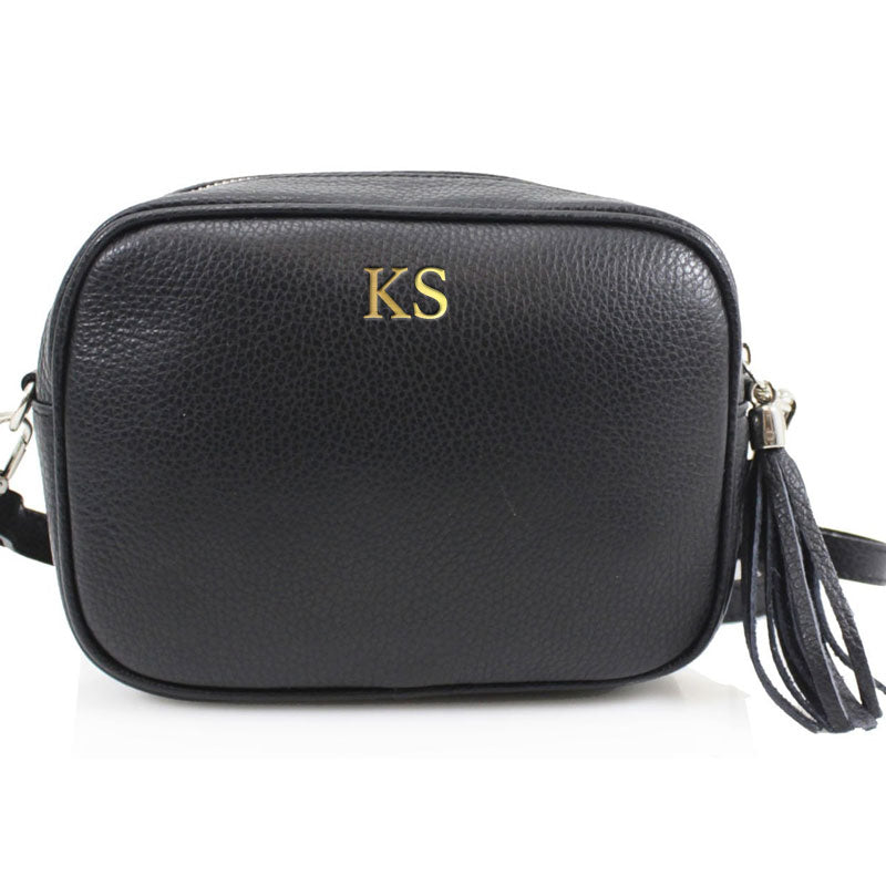 Carnaby Of London Embossed Initial Gold Leather Crossbody Bag for Women - Stylish Designer Handbag for Everyday Use, Work, and Travel