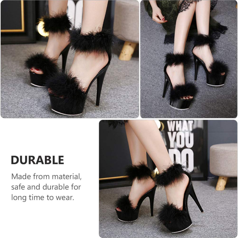 Happyyami Women's Fluffy Feather High Heel Sandals - Faux Fur Pointed Toe Fuzzy Slippers for Party, Wedding & Evening Events | Comfortable & Stylish Clear Heels for Women