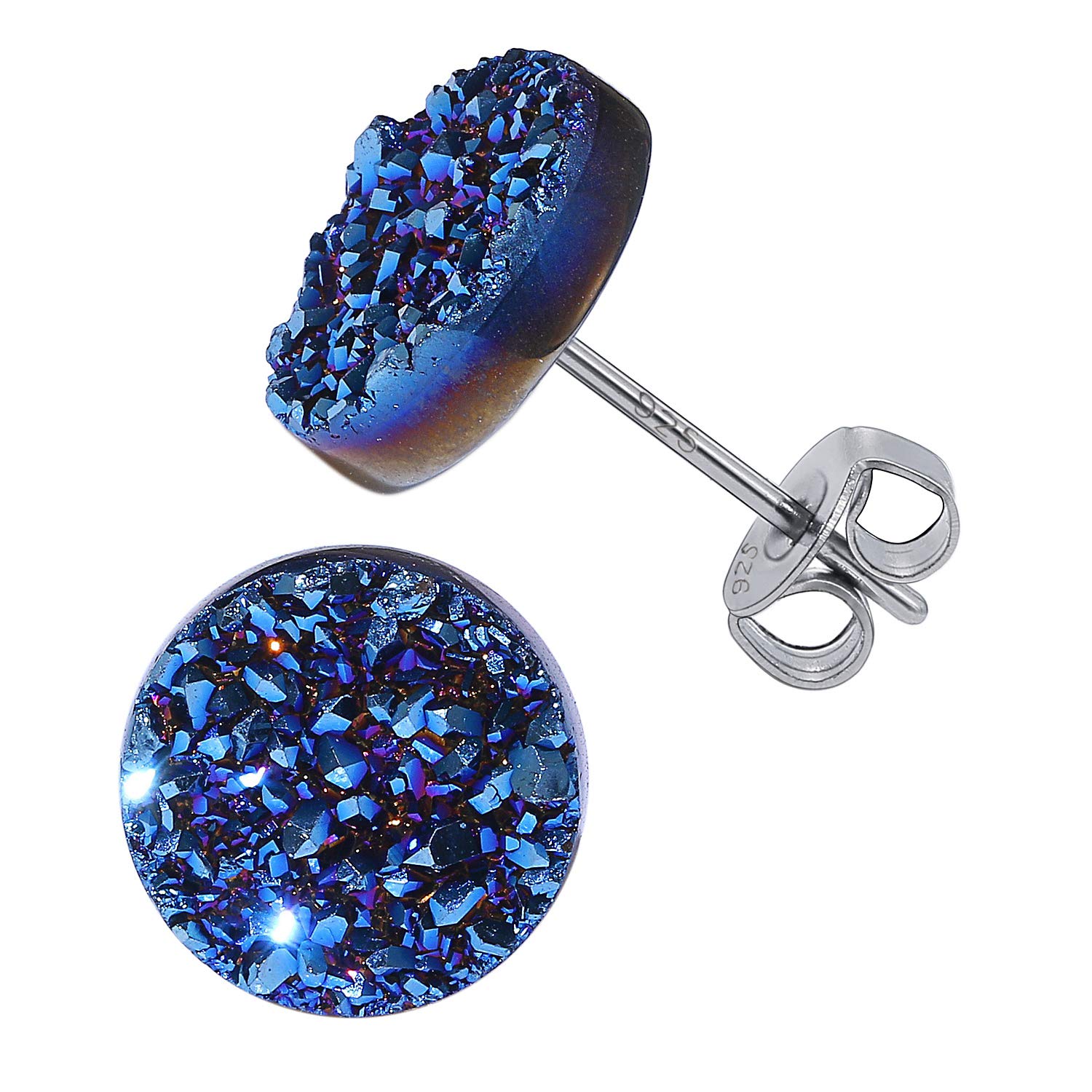 SHINYGEM 925 Sterling Silver Round Agate Quartz Earrings for Women - Elegant Fashion Jewelry for Everyday Wear, Parties & Gifts
