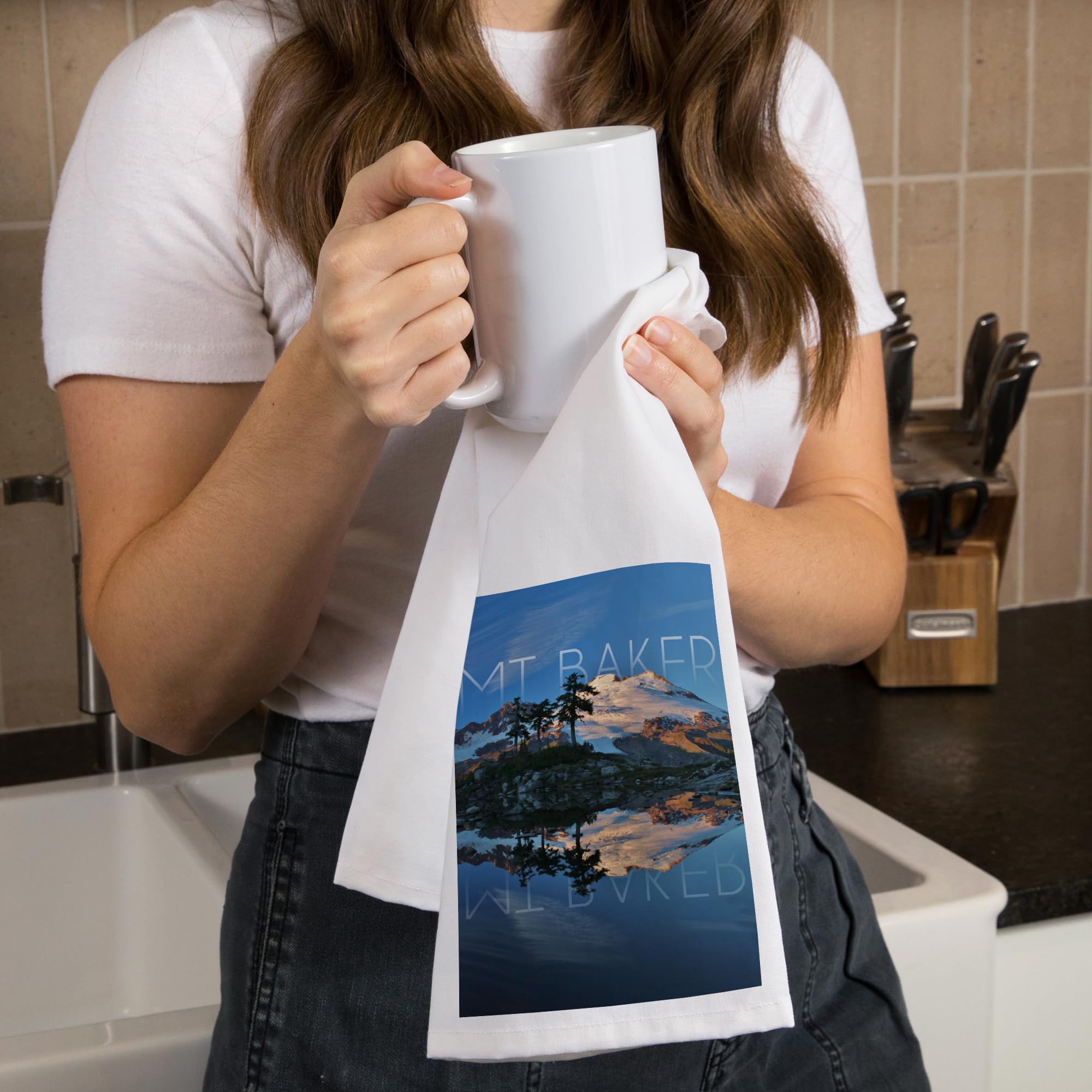 Lantern Press Mount Baker Washington Cotton Tea Towel - 100% Premium Cotton Decorative Hand Towel for Kitchen, Home Decor & Gifts | Perfect for Dish Drying, Wall Art & Cozy Farmhouse Style
