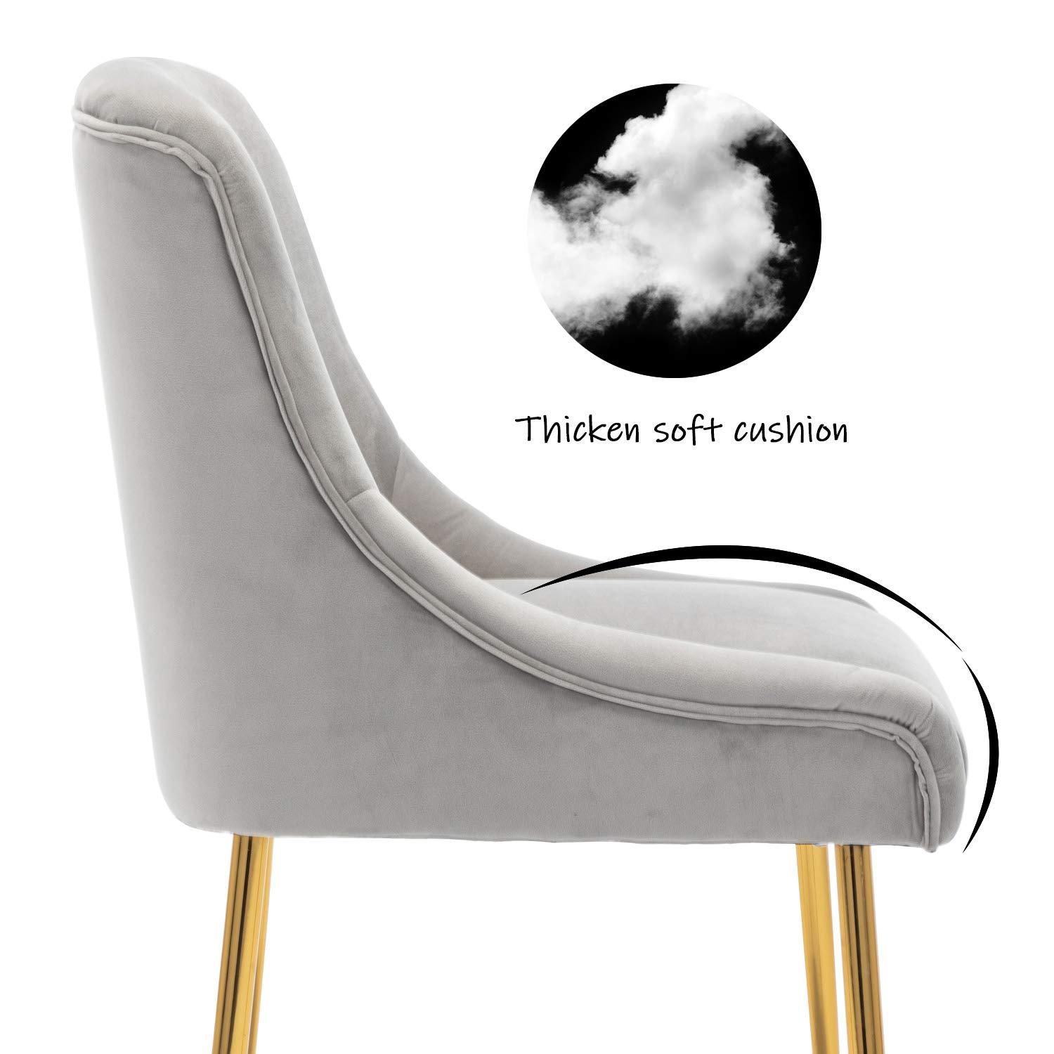 Guyou Grey Velvet Dining Chairs Set of 2 - Modern Upholstered Accent Chairs with Gold Metal Legs for Kitchen, Dining Room, Living Room & Bedroom - Perfect for Small Spaces, Apartments and Home Decor (Grey)