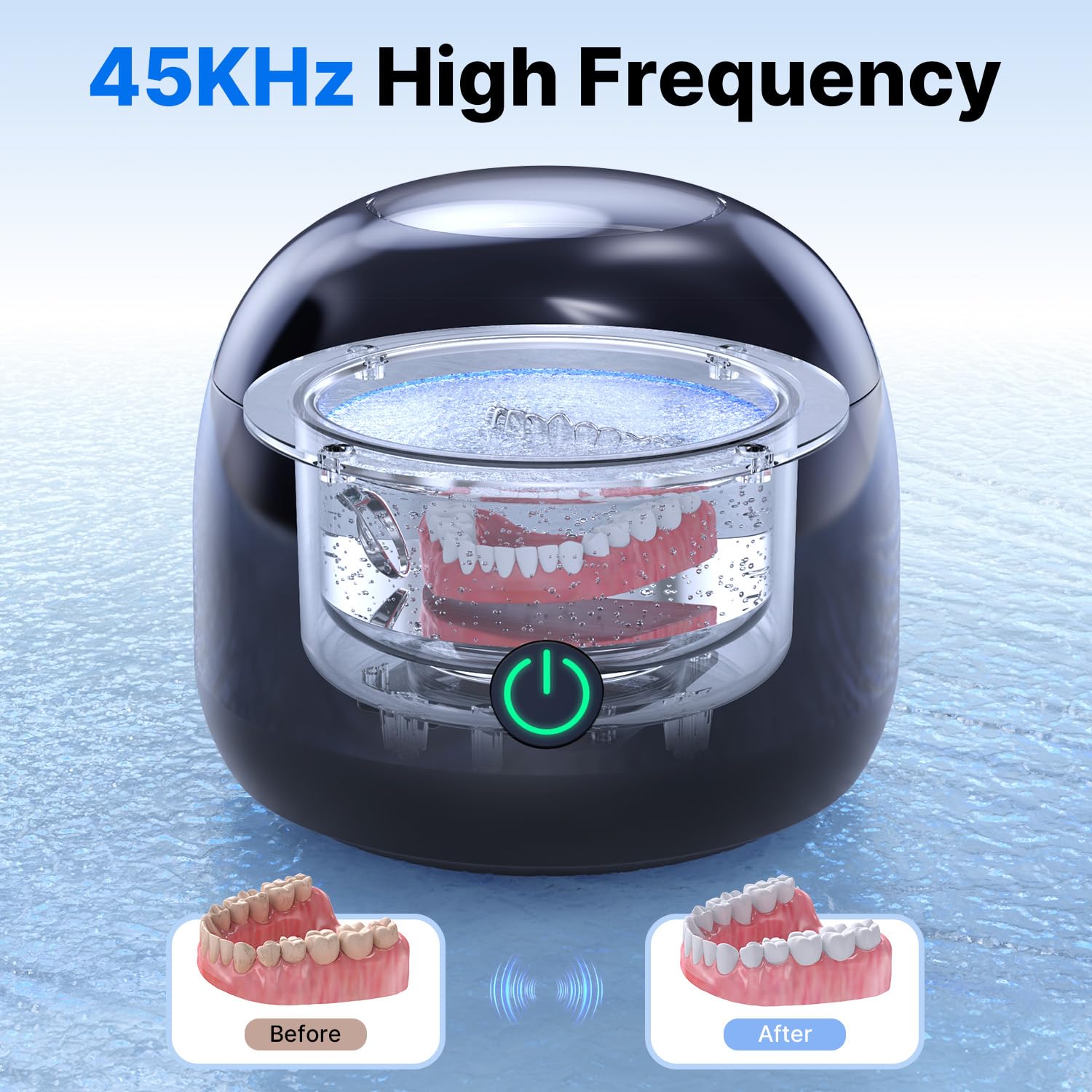 Ultrasonic Retainer Cleaner with UV Sanitizer - Professional Dental Cleaning Pod for Dentures, Night Guards, Aligners, Braces & Toothbrush Heads | Jewelry Sterilizer (Black) | Perfect for Daily Oral Care & Jewelry Maintenance