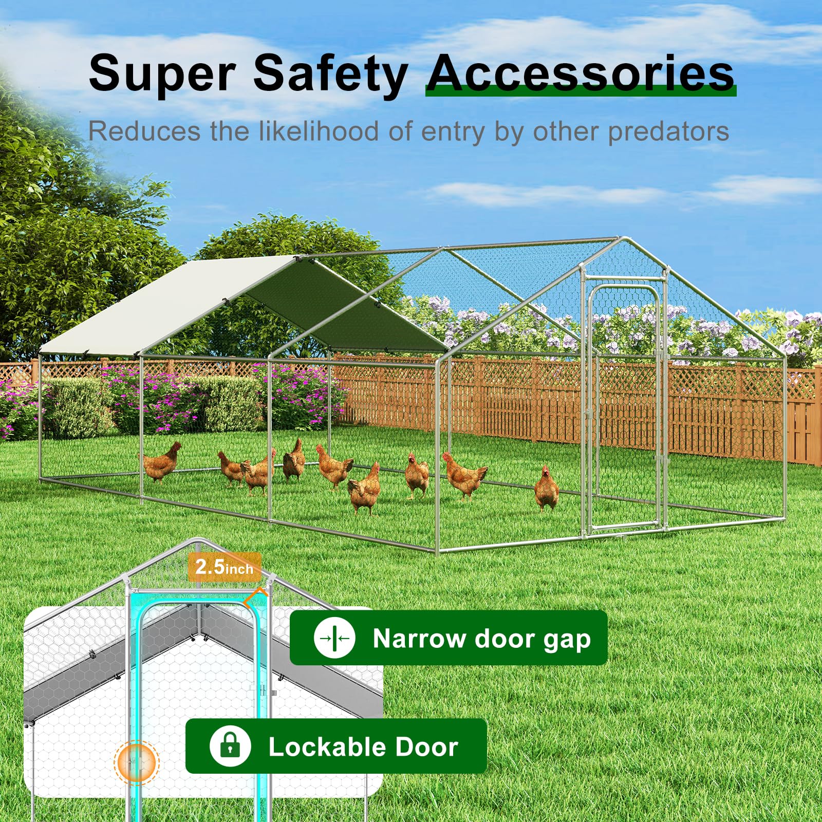 Large Walk-in Metal Chicken Coop - 9.8'L x 19.7'W x 6.4'H Poultry Cage with Waterproof UV-Resistant Cover for Hens, Ducks & Rabbits - Durable Backyard Farm & Garden Enclosure for Animal Protection & Free Roaming