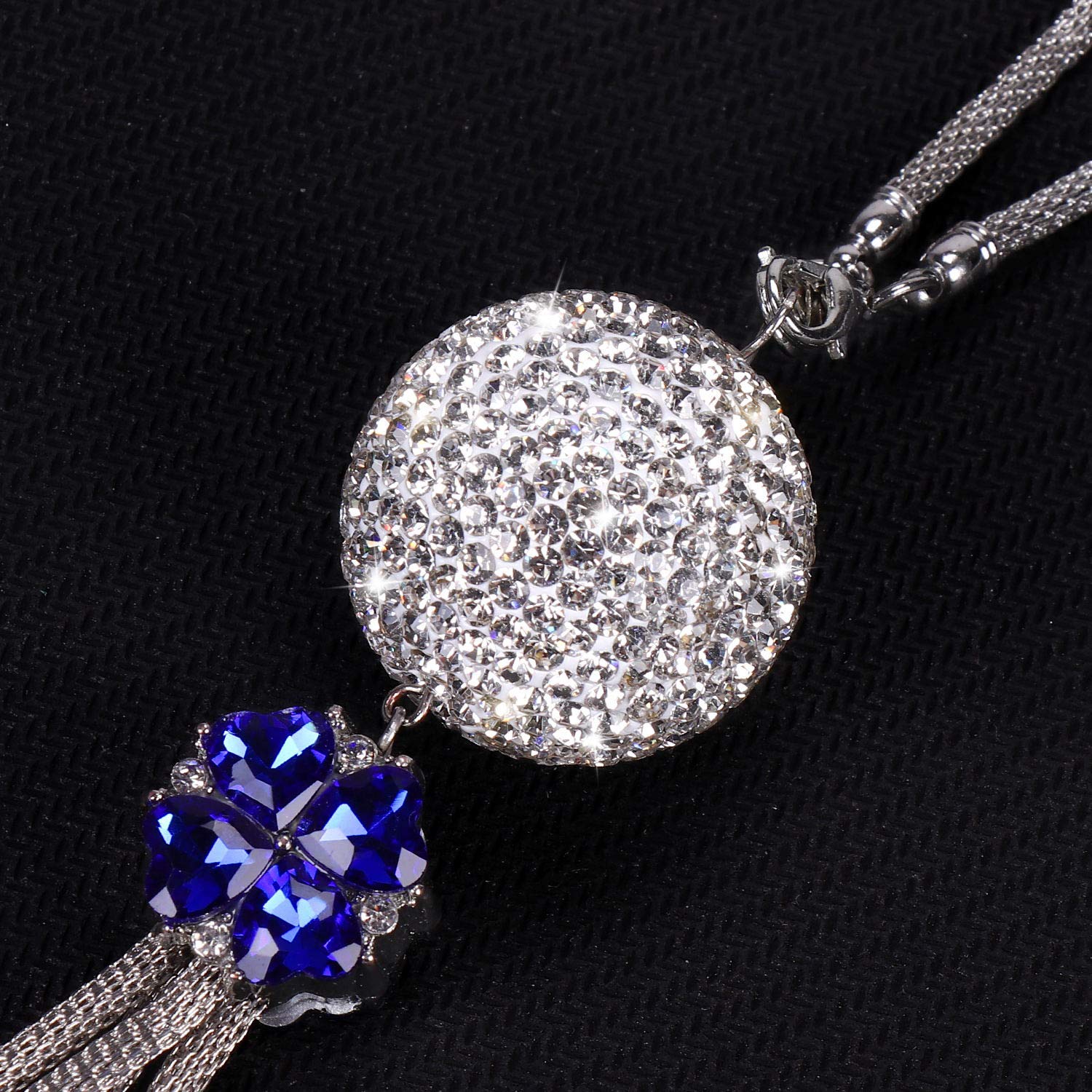Elegant Car Rearview Mirror Crystal Pendant - Dark Blue Bling Accessories for Women | Stylish Car Interior Decor | Perfect for Commuting, Road Trips & Gift Giving