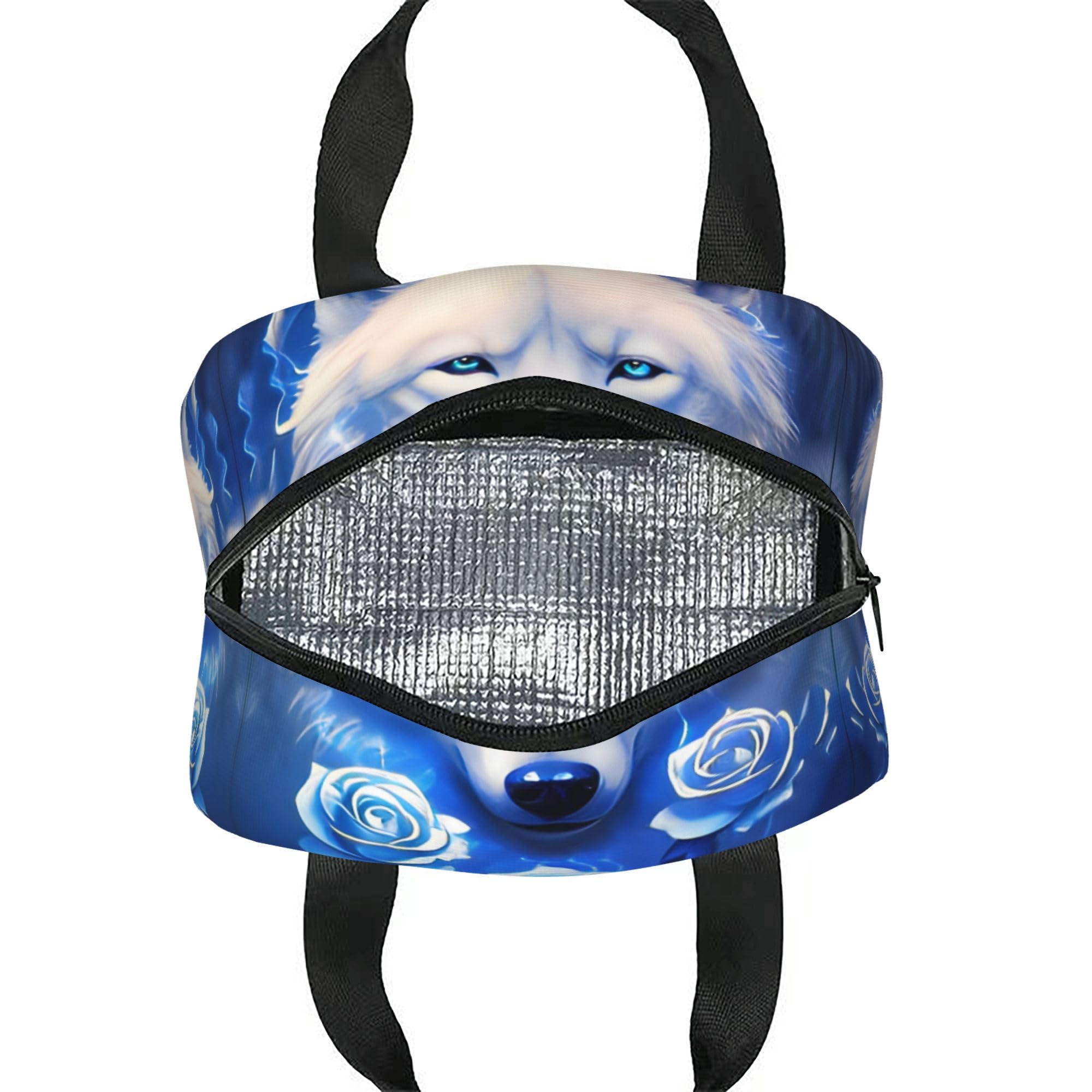 Insulated Blue Rose Wolf Lunch Box - Reusable Meal Bag for School, Work, Travel & Picnic - Food Container for Men, Women, Boys & Girls - Perfect for Office, Outdoor Activities & Daily Commute