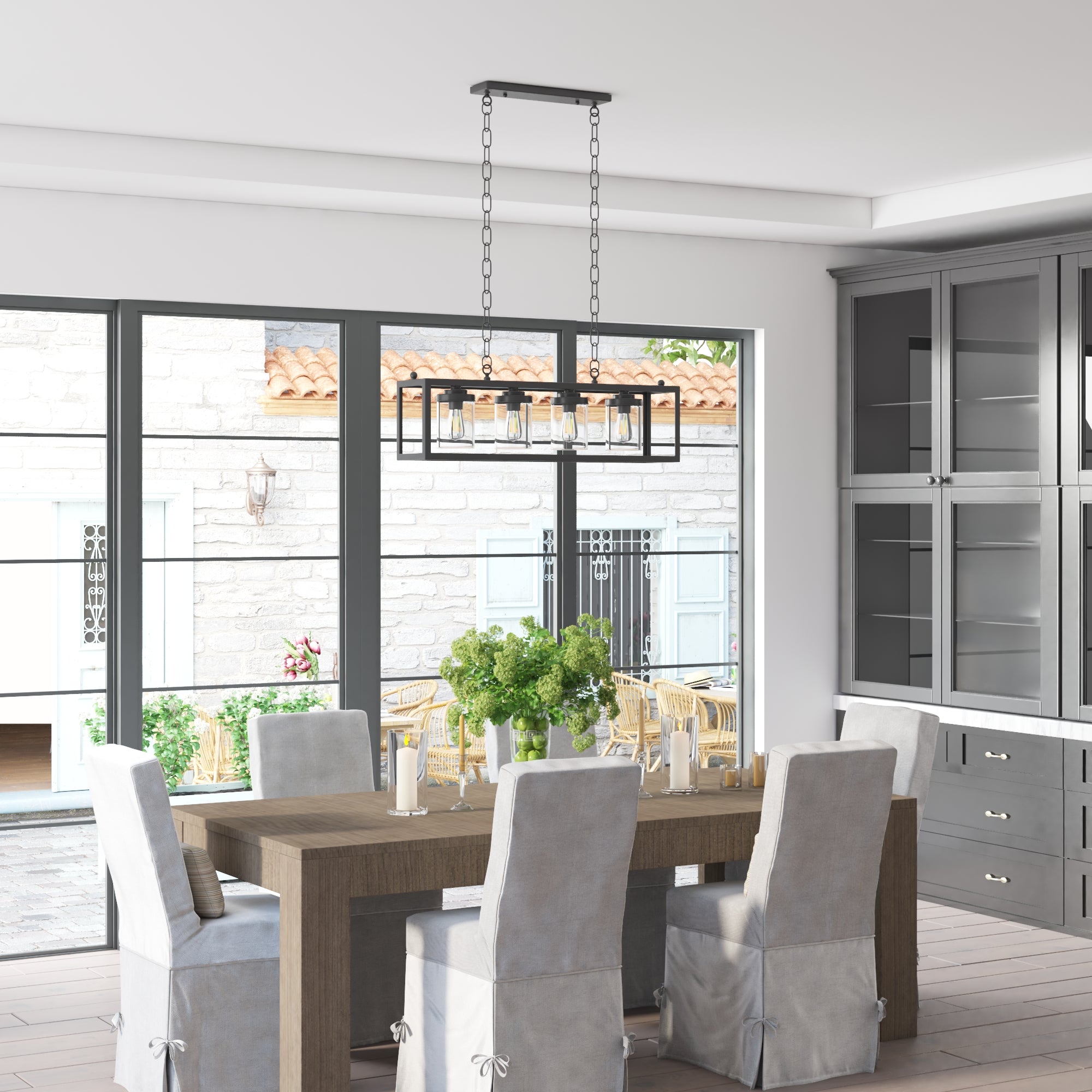 Sitka 4-Light Linear Chandelier in Matte Black - Modern Dining Room Pendant Light for Kitchen Island, Entryway, and Contemporary Home Decor