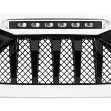 2018-2023 Jeep Wrangler JL & Gladiator JT White & Black Demon Grille with LED Off-Road Lights (Non-Trailcam Version) - Rugged Style Upgrade for Off-Roading & Jeep Enthusiasts