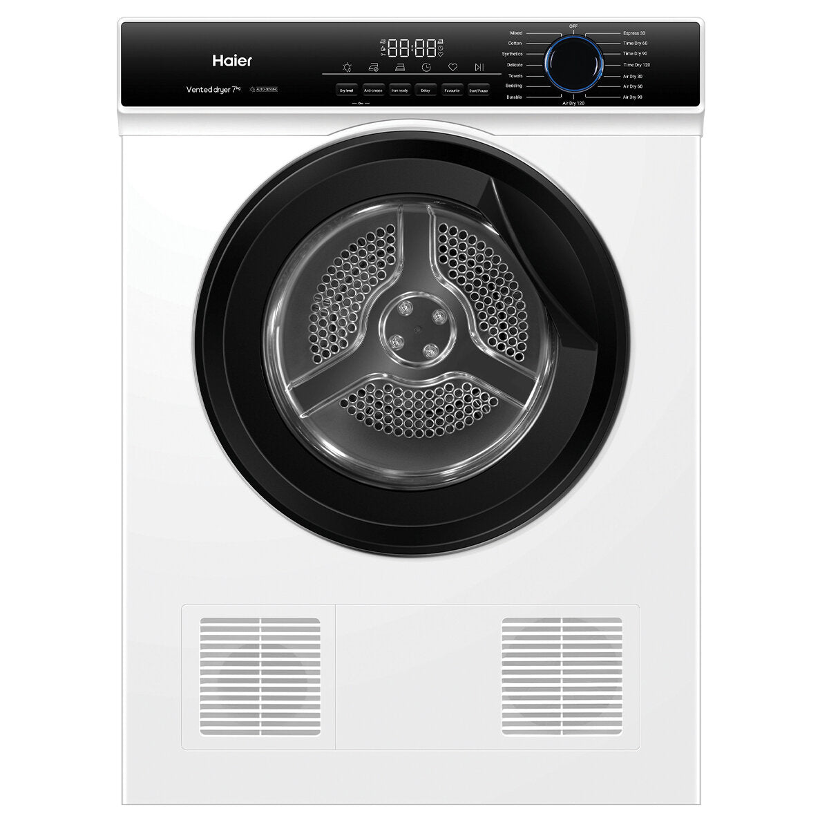 Haier 300 Series 7kg Sensor Vented Dryer HDV70AWW1 - Energy Efficient Laundry Dryer for Home & Apartment Use - Perfect for Small Spaces & Quick Drying
