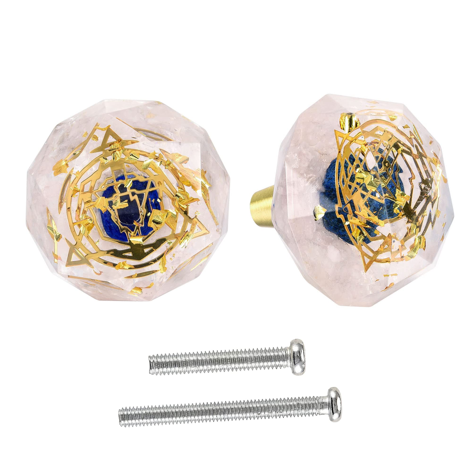 Rose Quartz Cabinet Knobs - 2Pcs Crystal Drawer Pulls for Kitchen & Wardrobe