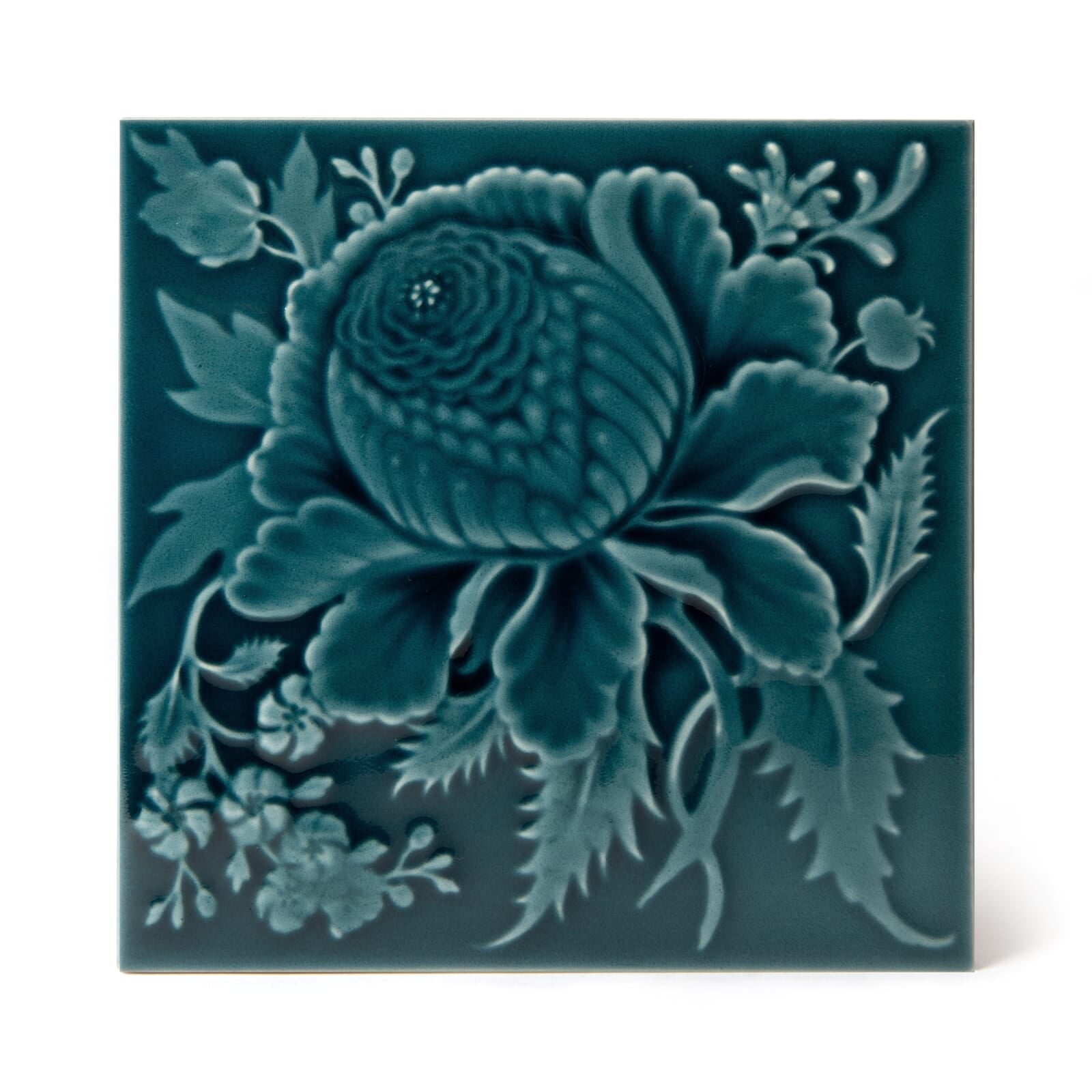 ARTEMIS ROSE Relief Tiles Sample - Teal Blue Ceramic Wall Decor for Bathroom, Kitchen Backsplash & Home Interior Design
