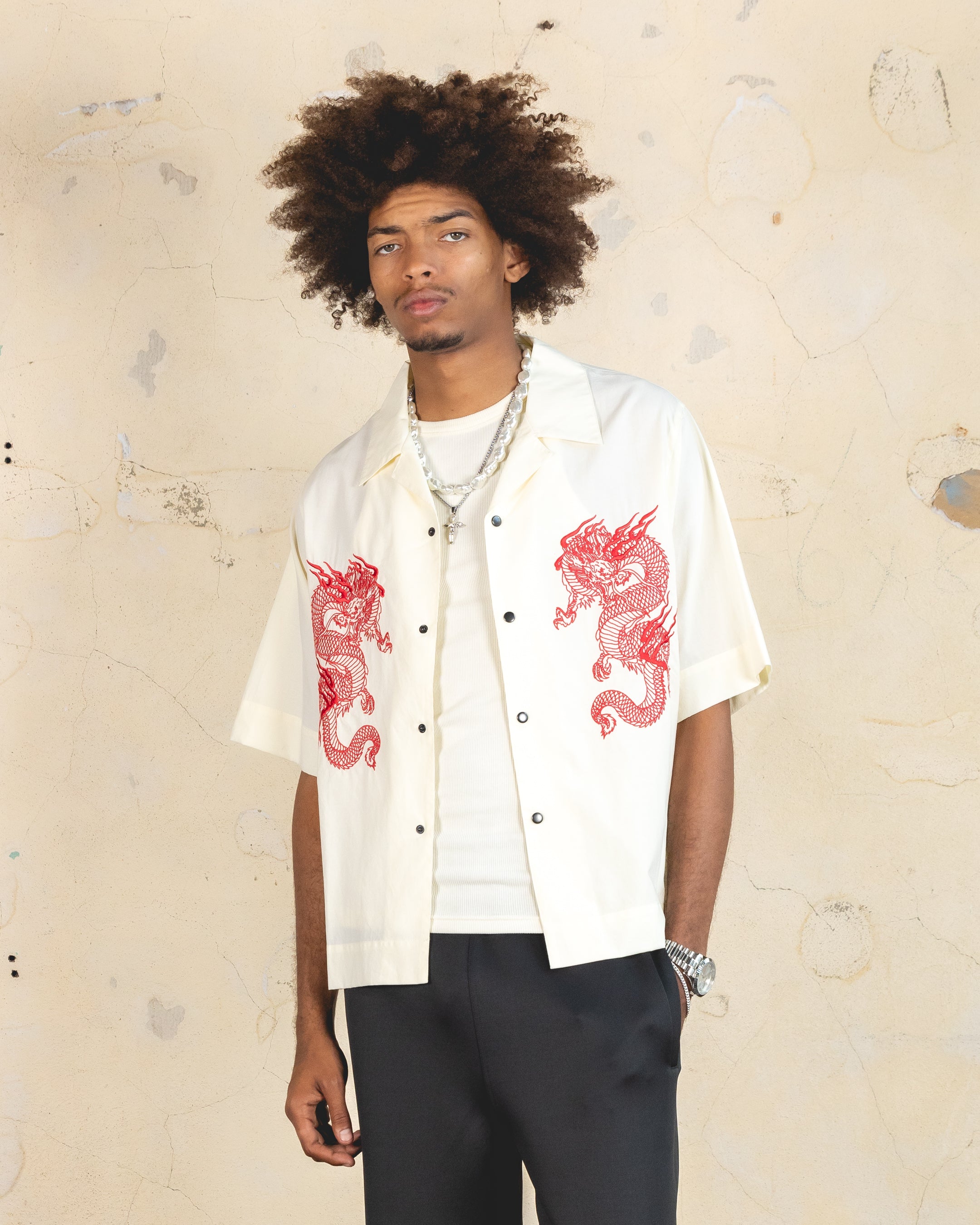 404 Drago Button Up Shirt for Men - Casual Long Sleeve Office Shirt in Off White | Perfect for Business Casual, Date Night & Formal Occasions