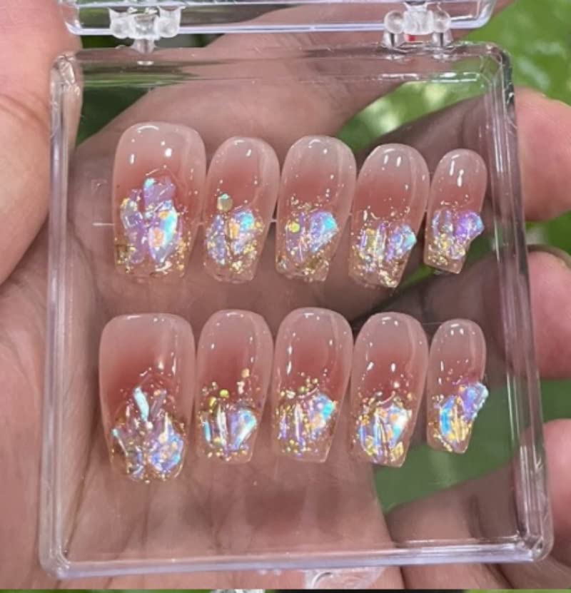 **Premium Reusable Press-On Nails – Handmade Square & French Tip Fake Nails (10pcs) with Jelly Adhesive Tabs, Nail File, Cuticle Stick & Storage Box – Perfect for Parties, Weddings & Everyday Glam**