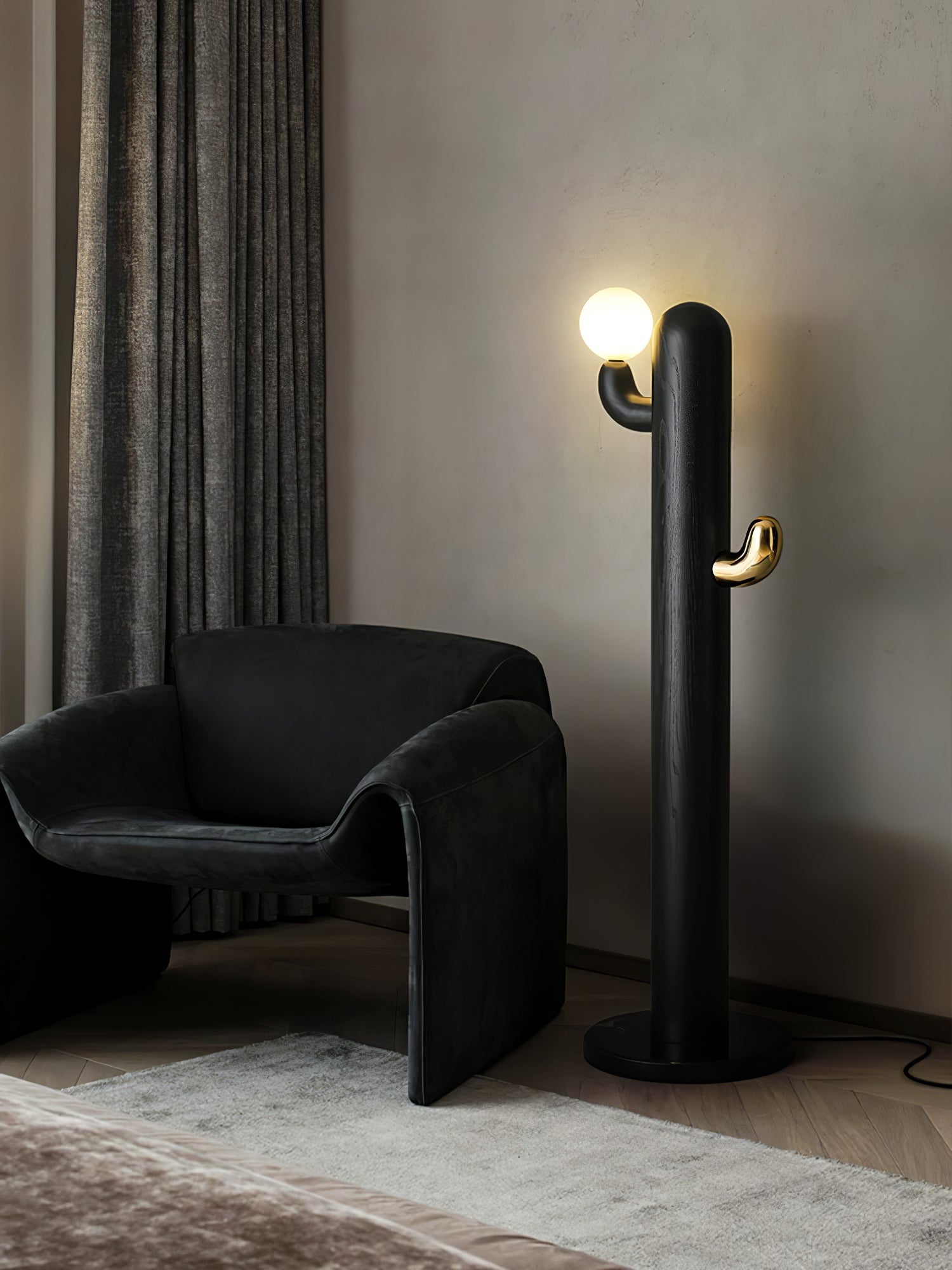 Modern Cactus Wood Floor Lamp - Handcrafted Natural Wood Standing Light for Living Room, Bedroom & Office - Warm Ambient Lighting for Home Decor