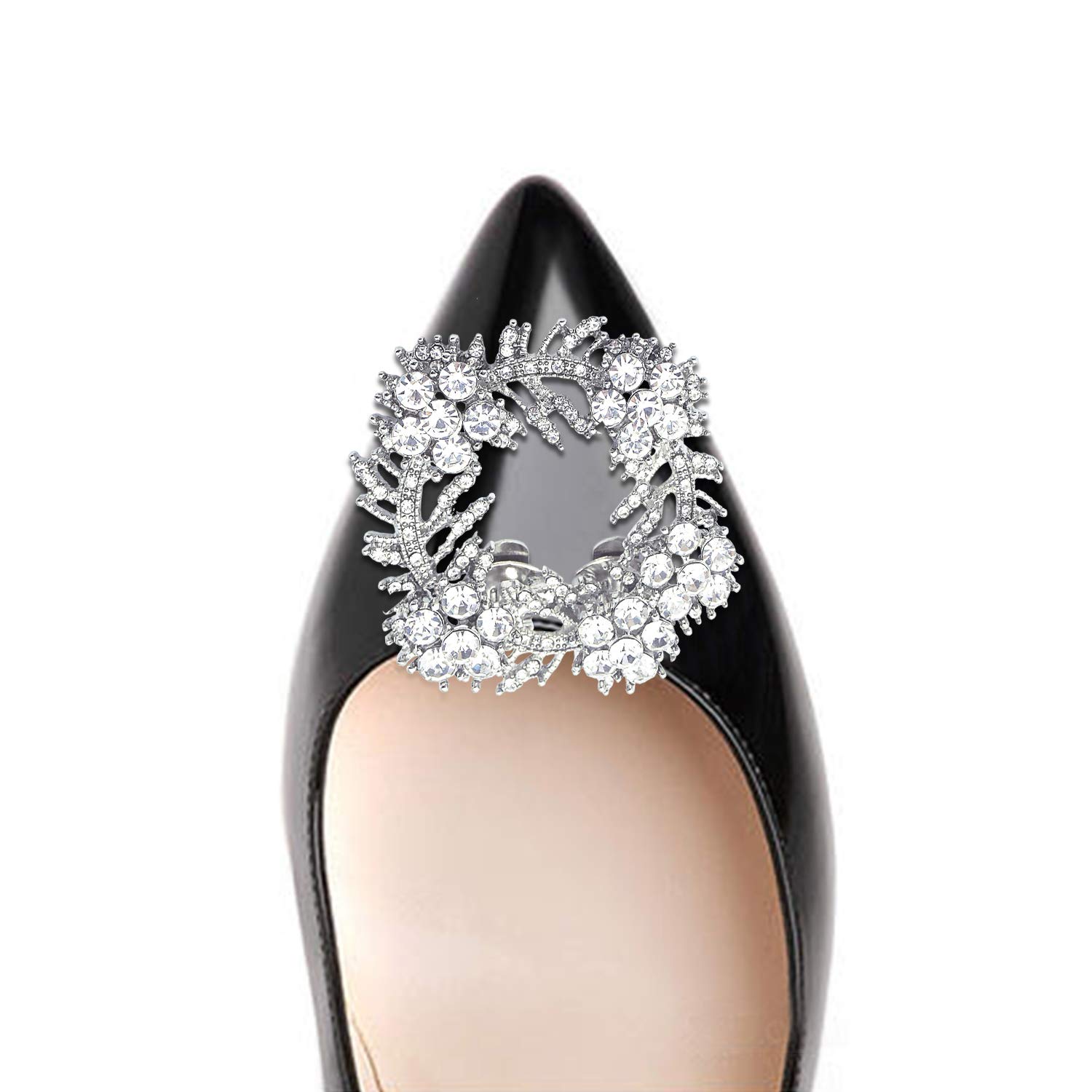 Elegantpark Pearl Shoe Clips - Rhinestone Flower Decor for Wedding & Party Pumps