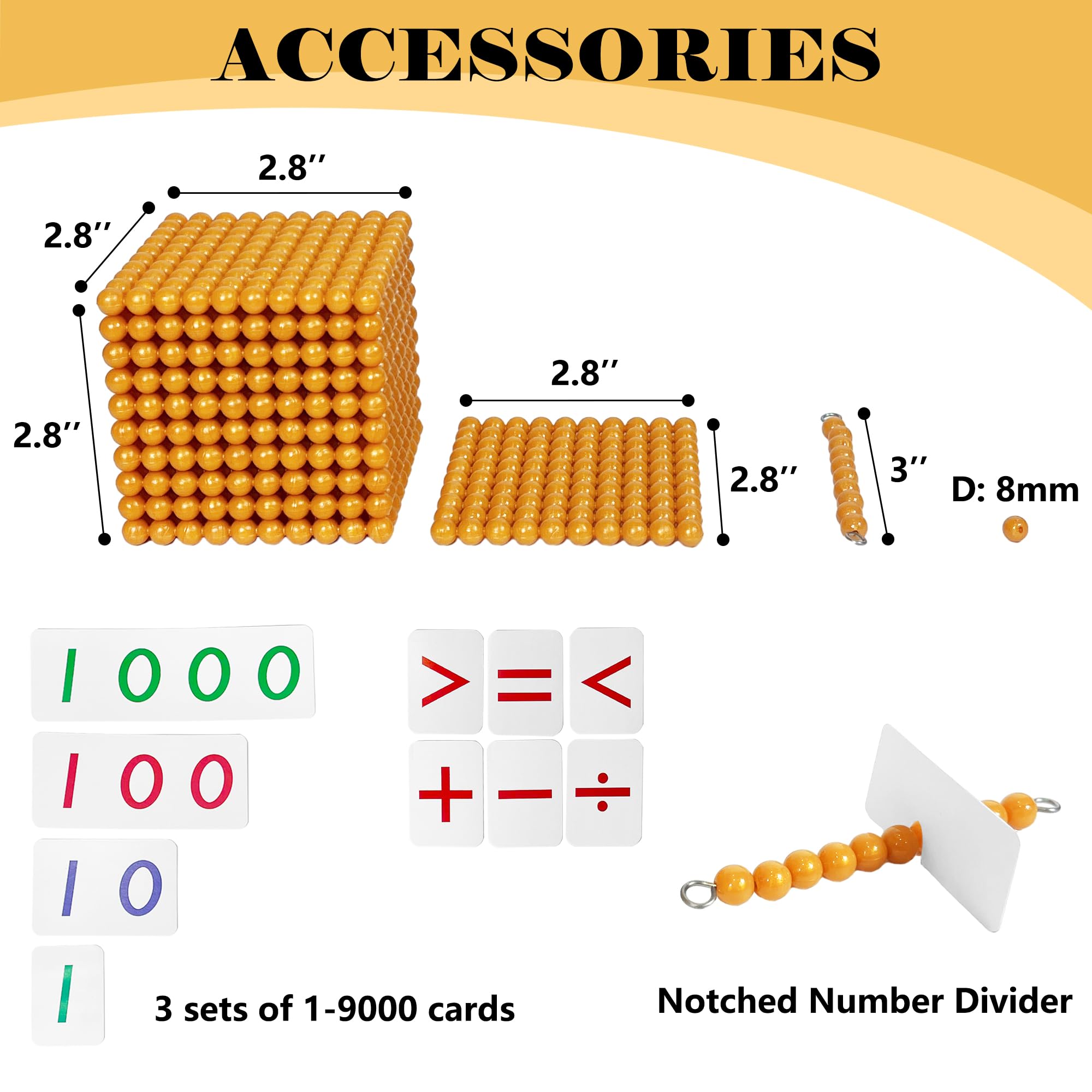 Golden Beads Montessori Math Toys - Counting & Number Learning Manipulatives for Preschool Kids - Perfect for Homeschooling, Classroom Activities & Early Childhood Education