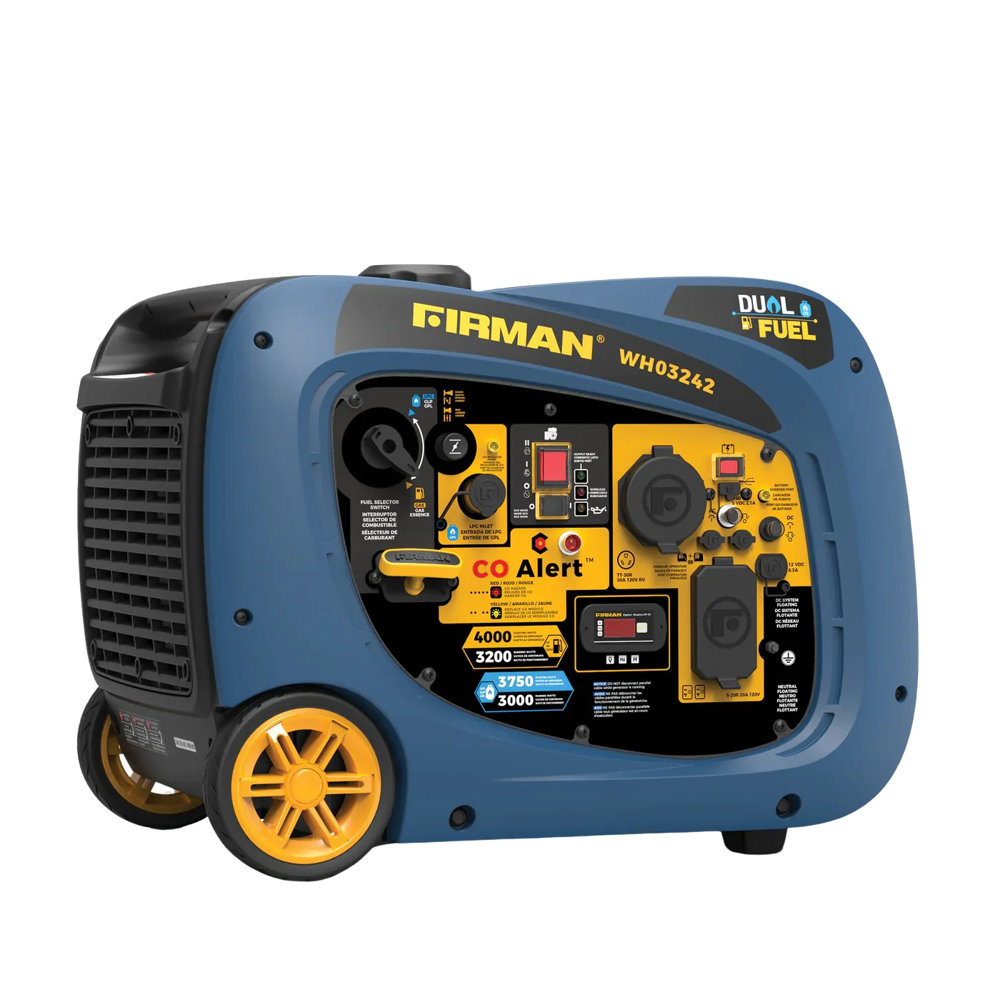 Firman WH03242 3200W/4000W Dual Fuel Inverter Generator - Gas & Propane Powered, 30 Amp, Low THD, Parallel Ready, Electric Start - Perfect for Camping, RV Trips, and Emergency Power Backup