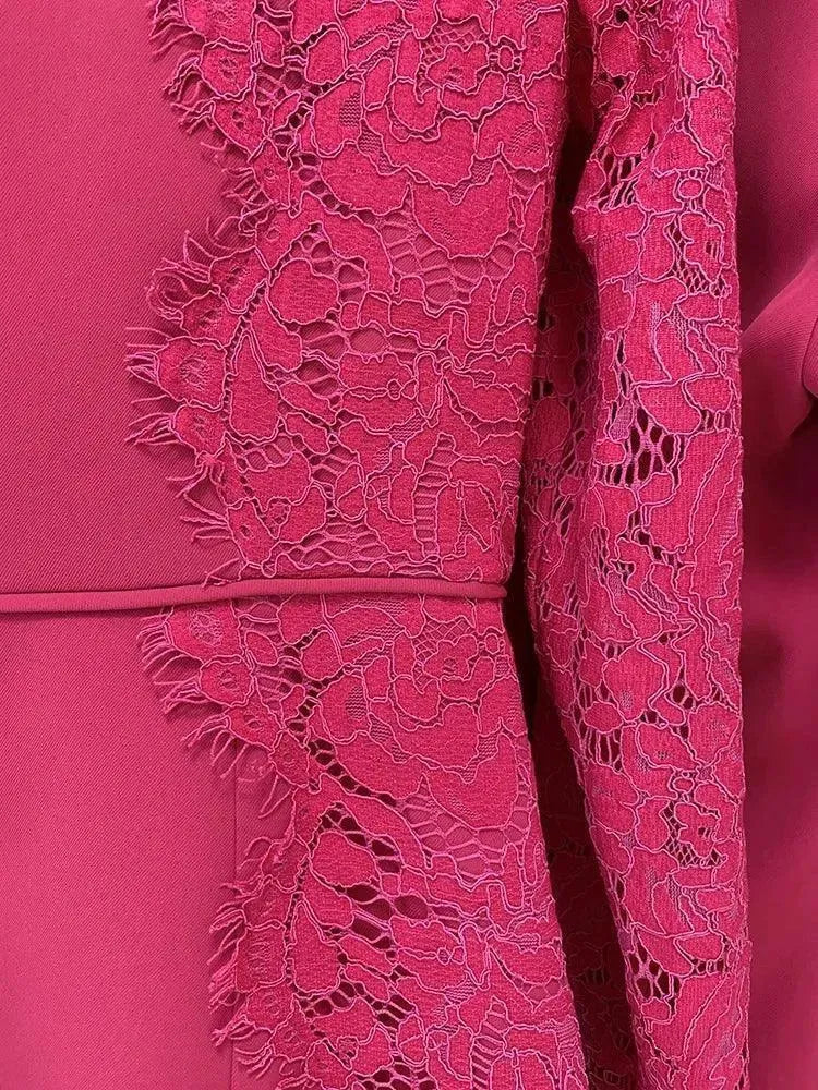 Elegant Lace Patchwork Women's Pant Suit Set with Flared Pants - Formal Office Wear & Evening Party Outfit