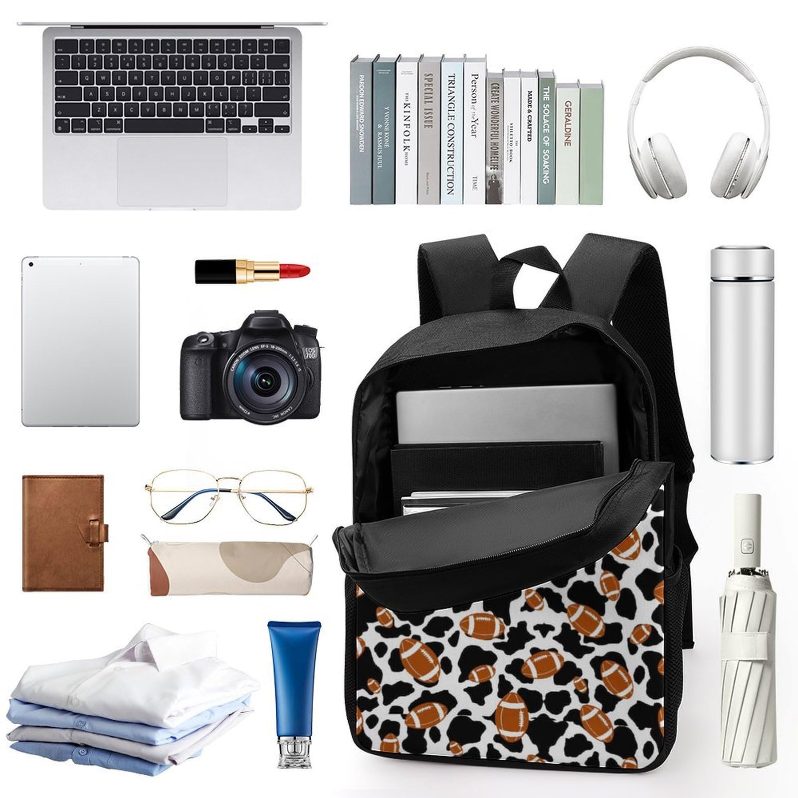 IOEDTHBJ 17 Inch American Football Pattern Backpack - 3D Printed Laptop Bag for School & Travel - Durable Computer Backpack for Men & Women - Perfect for Work, College & Sports