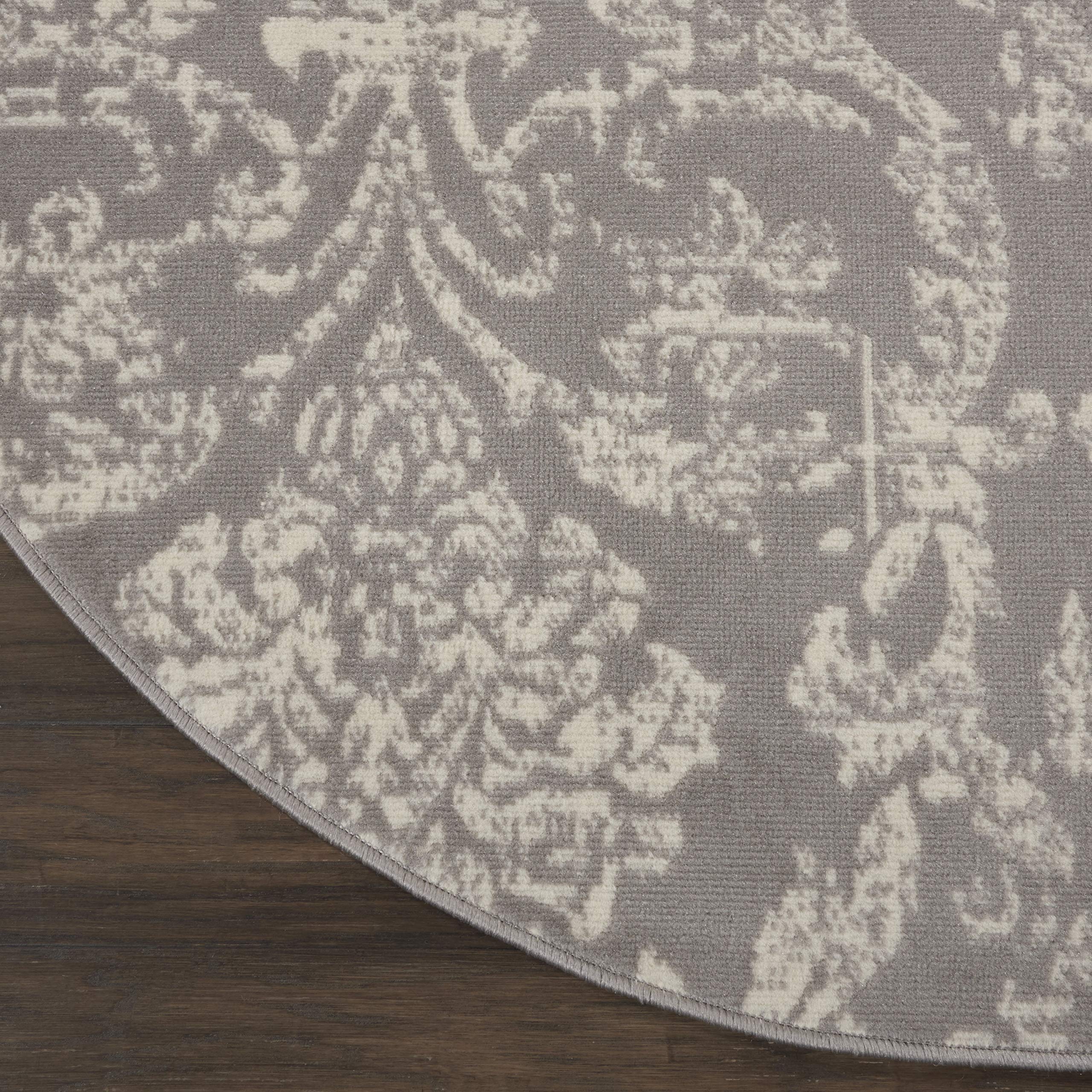 Nourison Jubilant Damask Grey 8' Round Area Rug - Easy Cleaning, Non-Shedding, Soft & Durable - Perfect for Bedroom, Living Room, Dining Room & Kitchen Decor (8' Round) - Ideal for Home, Office & High-Traffic Areas