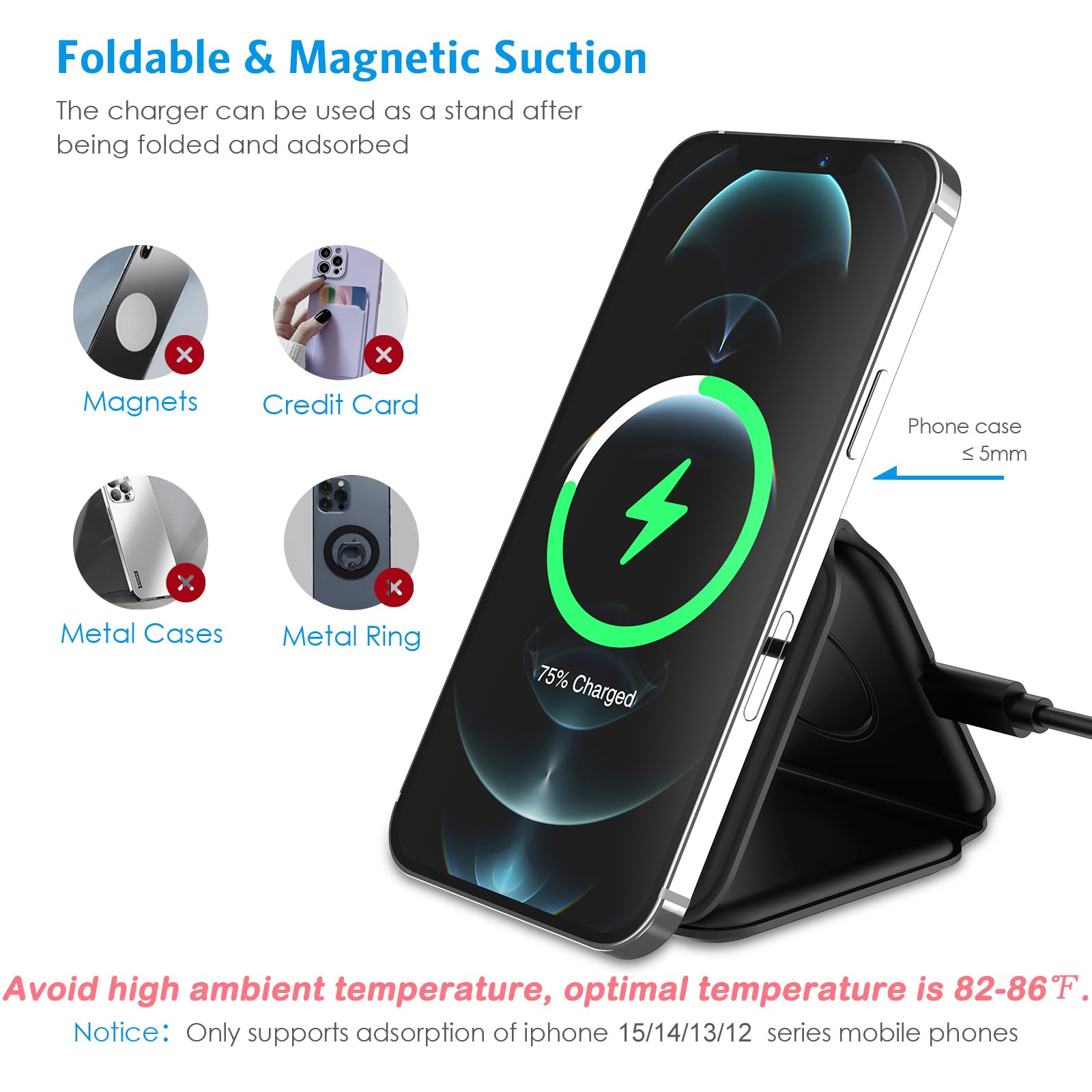 Criacr 3-in-1 Magnetic Wireless Charging Station - Fast Foldable Charger for iPhone 14/13/12 Series, Apple Watch & AirPods Pro (Black) | Perfect for Home, Office & Travel | No Adapter Included