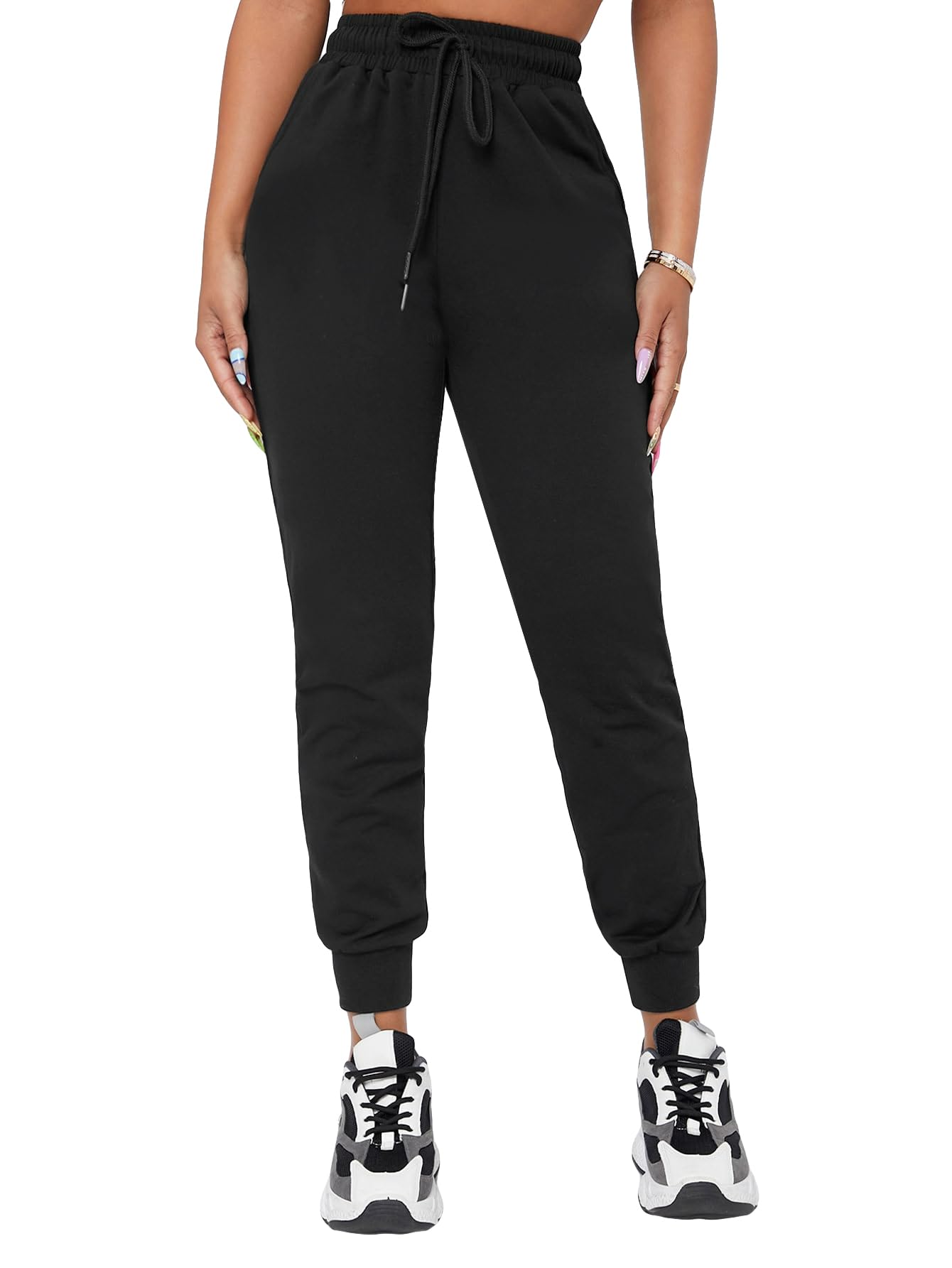 Floerns Women's Solid Drawstring Waist Running Workout Jogger Sweatpants - Comfortable Athletic Pants for Yoga, Gym & Lounge Wear