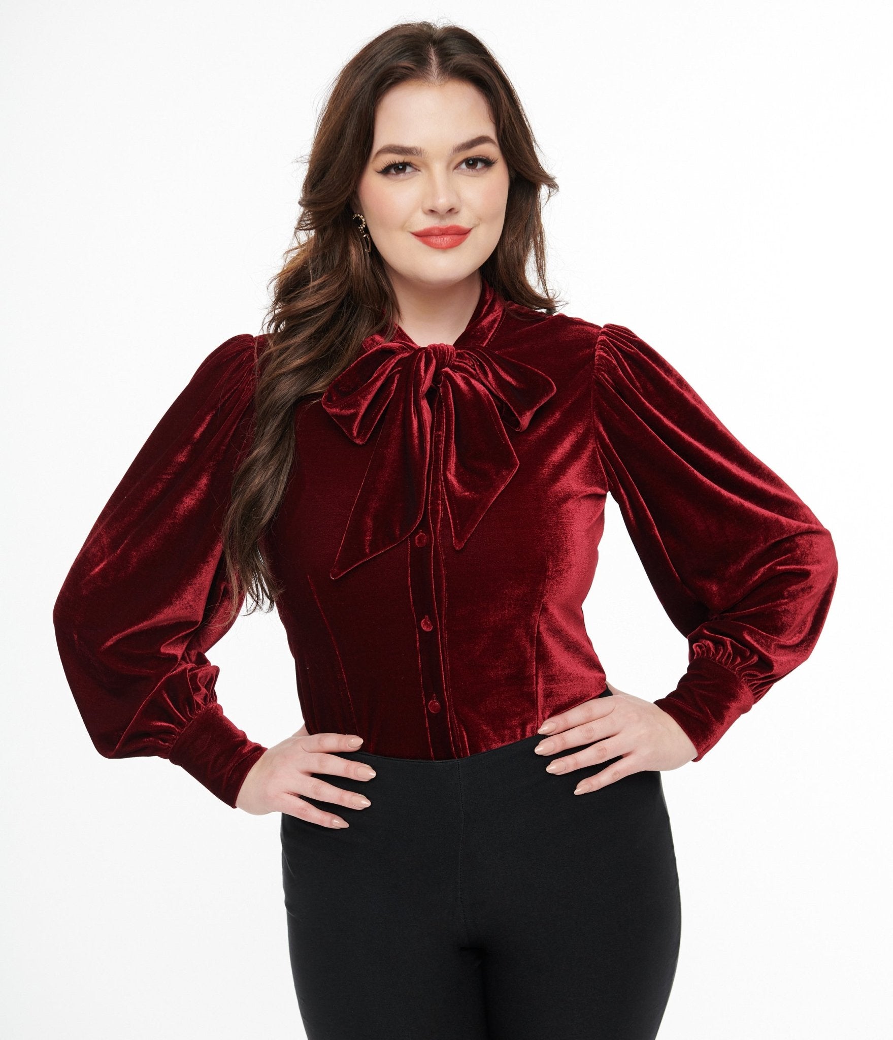 Vintage 1950s Merlot Velvet Gwen Blouse - Retro Women's Fashion Top for Parties, Weddings & Special Occasions