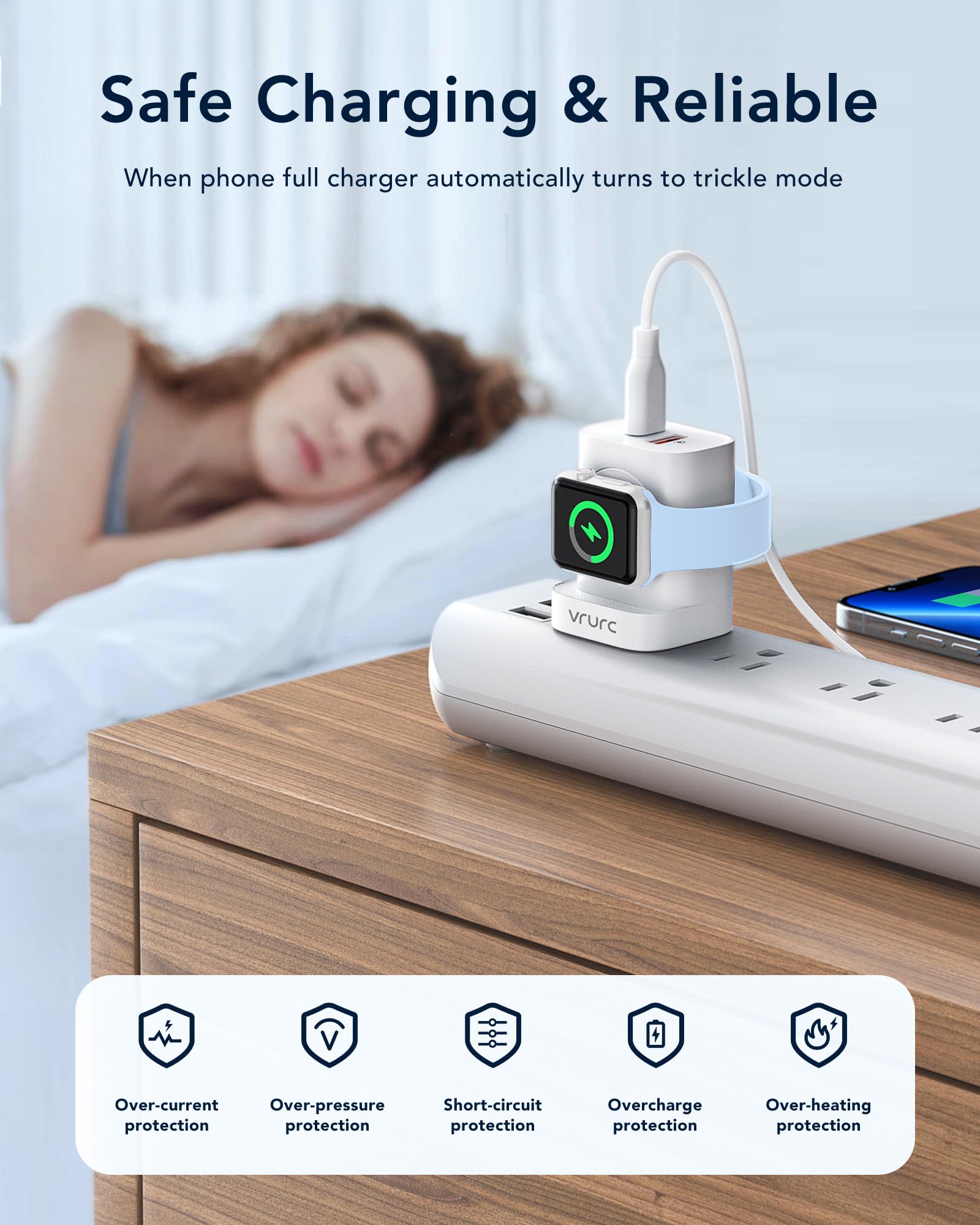 VRURC 3-in-1 Wireless Magnetic Charger for Apple Watch Ultra/SE/10/9/8/7/6/5/4/3, iPhone 16/15/14/13 & Android - 20W PD Fast Charging, Portable USB-C Travel Charging Block (White) | Perfect for Home, Office & Travel Use