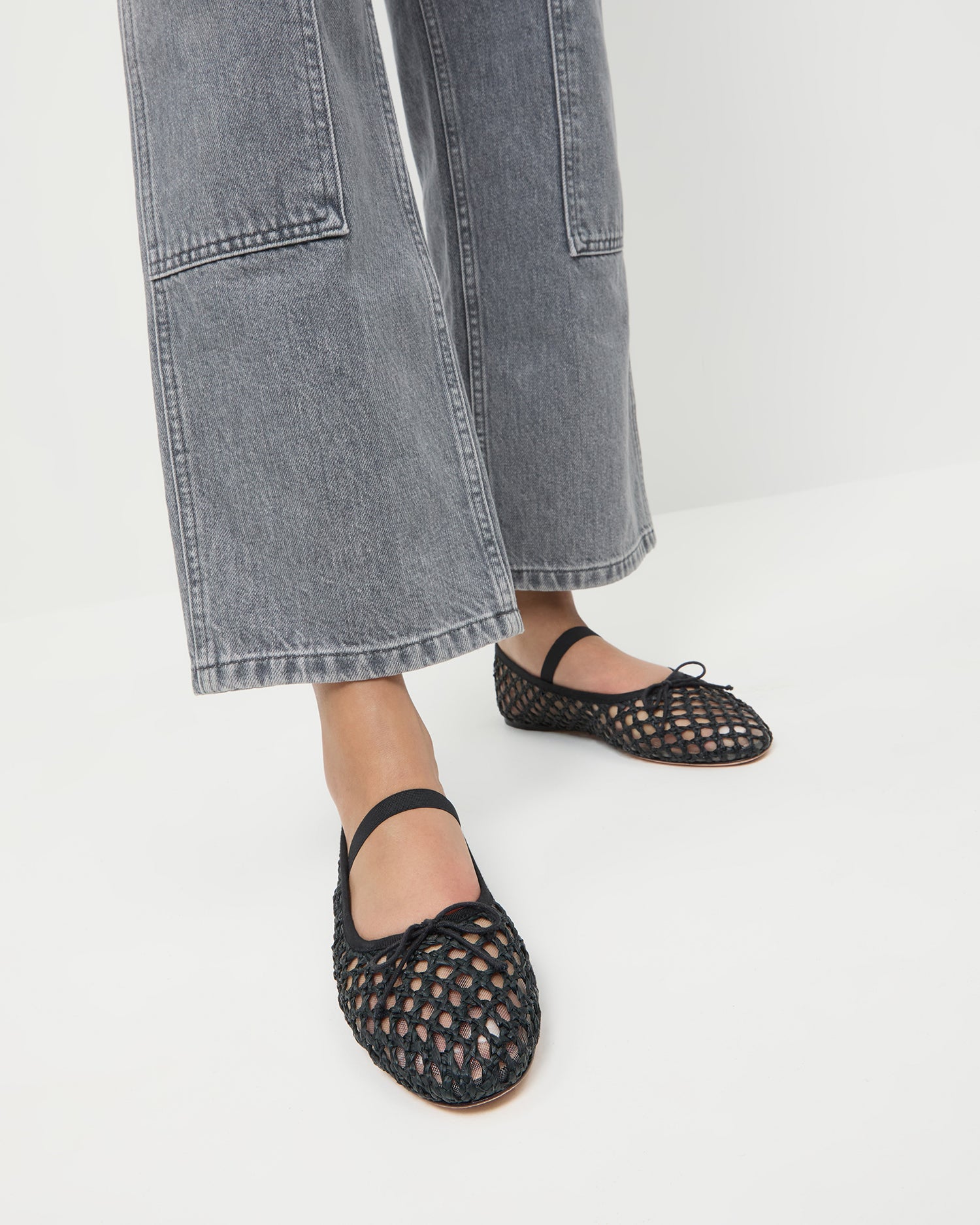 Leonie Black Crochet Ballet Flats for Women - Comfortable Breathable Summer Shoes for Casual Wear, Office, and Dancing