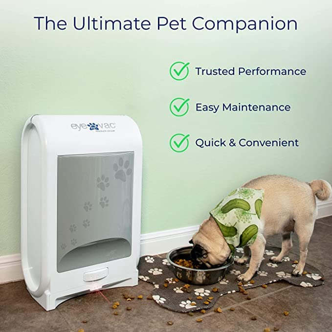 EyeVac Pet Touchless Automatic Dustpan Vacuum - Ultra Fast & Powerful 1400W Corded Canister Vacuum for Pet Hair, Food & Dirt - Bagless with Auto Sensors - Perfect for Kitchen, Living Room & Pet Areas (White)