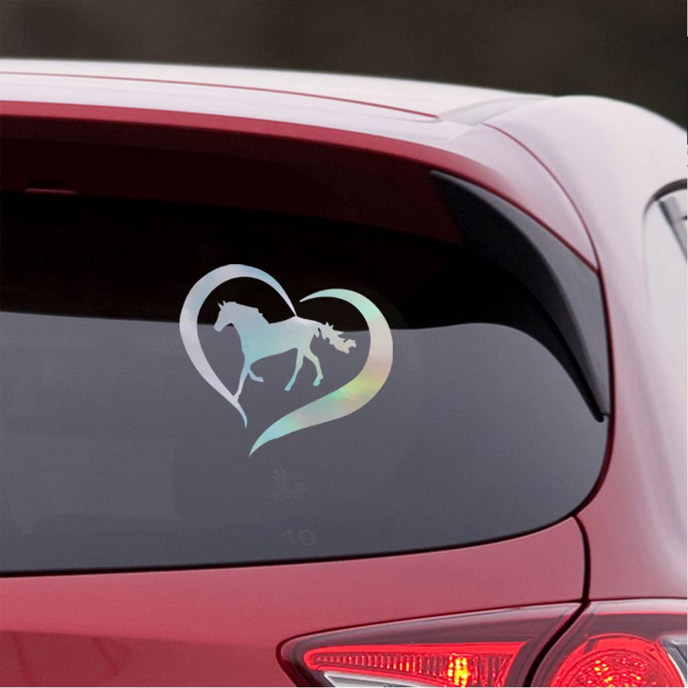 Holographic Horse Love & Heart Vinyl Decal Stickers (Set of 2) - Waterproof, Durable for Laptop, Phone, Helmet, Car Window, Mug | Perfect for DIY Home Decor, Gifts & Personalization
