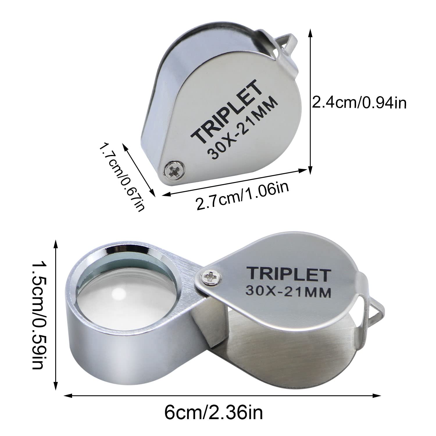 6 Pcs Mini 30X 21mm Jewelry Loupe Magnifier with Silver Case - Perfect for Gemstone Appraisal, Coin Collecting & Watch Repair