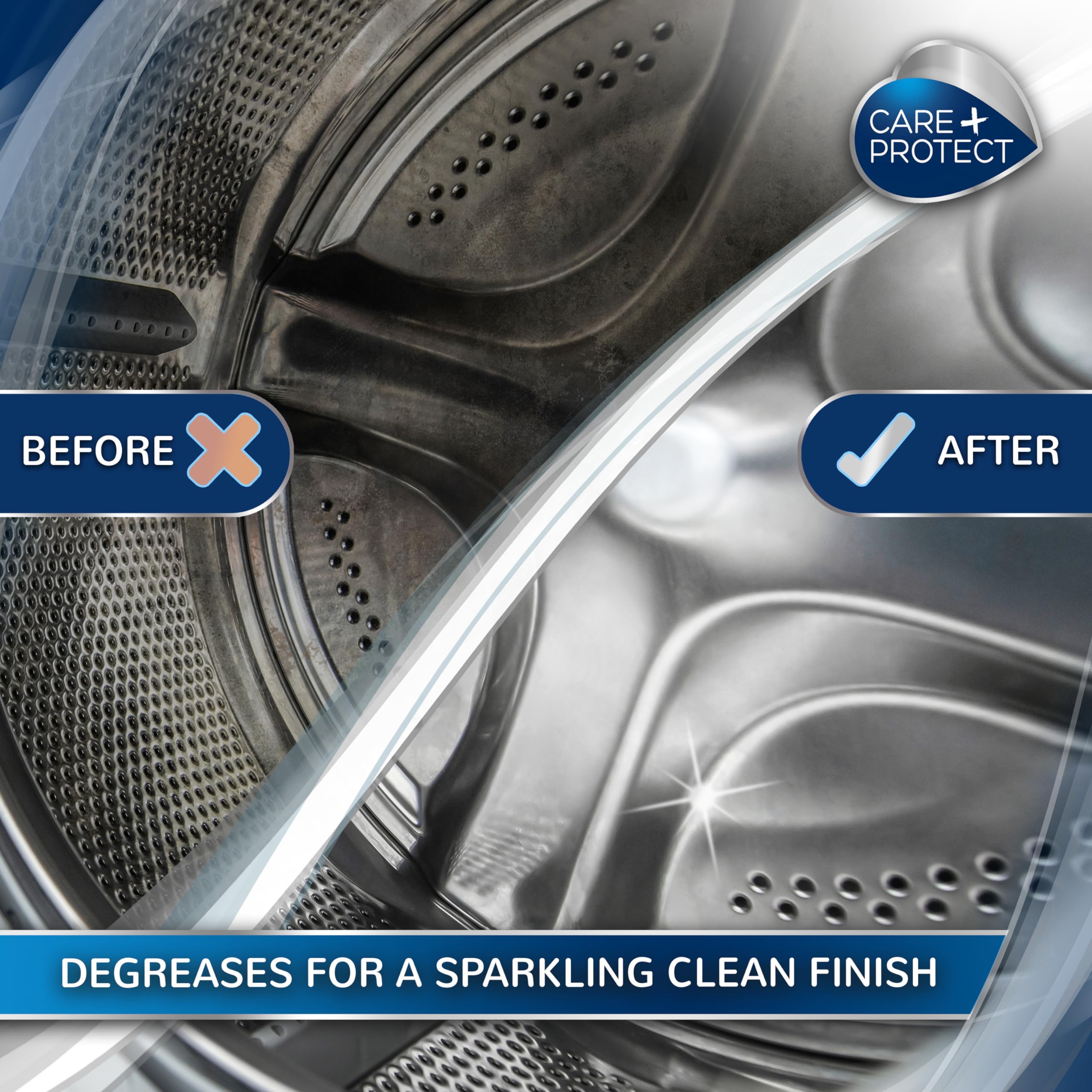 CARE+PROTECT 3-in-1 Washing Machine & Dishwasher Cleaner - Limescale Remover, Degreaser & Hygienic Cleaner - Universal Formula (12 Sachets for 12 Months Supply) - Perfect for Laundry & Kitchen Appliance Maintenance