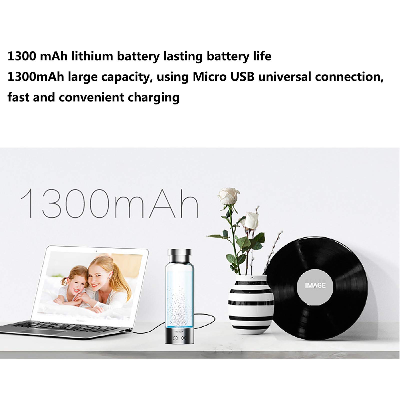 Portable Hydrogen Water Bottle Generator - USB Rechargeable Ionizer with 3/5 Minute Modes, 480ml Glass Bottle for High Concentration Hydrogen Water | Perfect for Travel, Gym & Daily Hydration