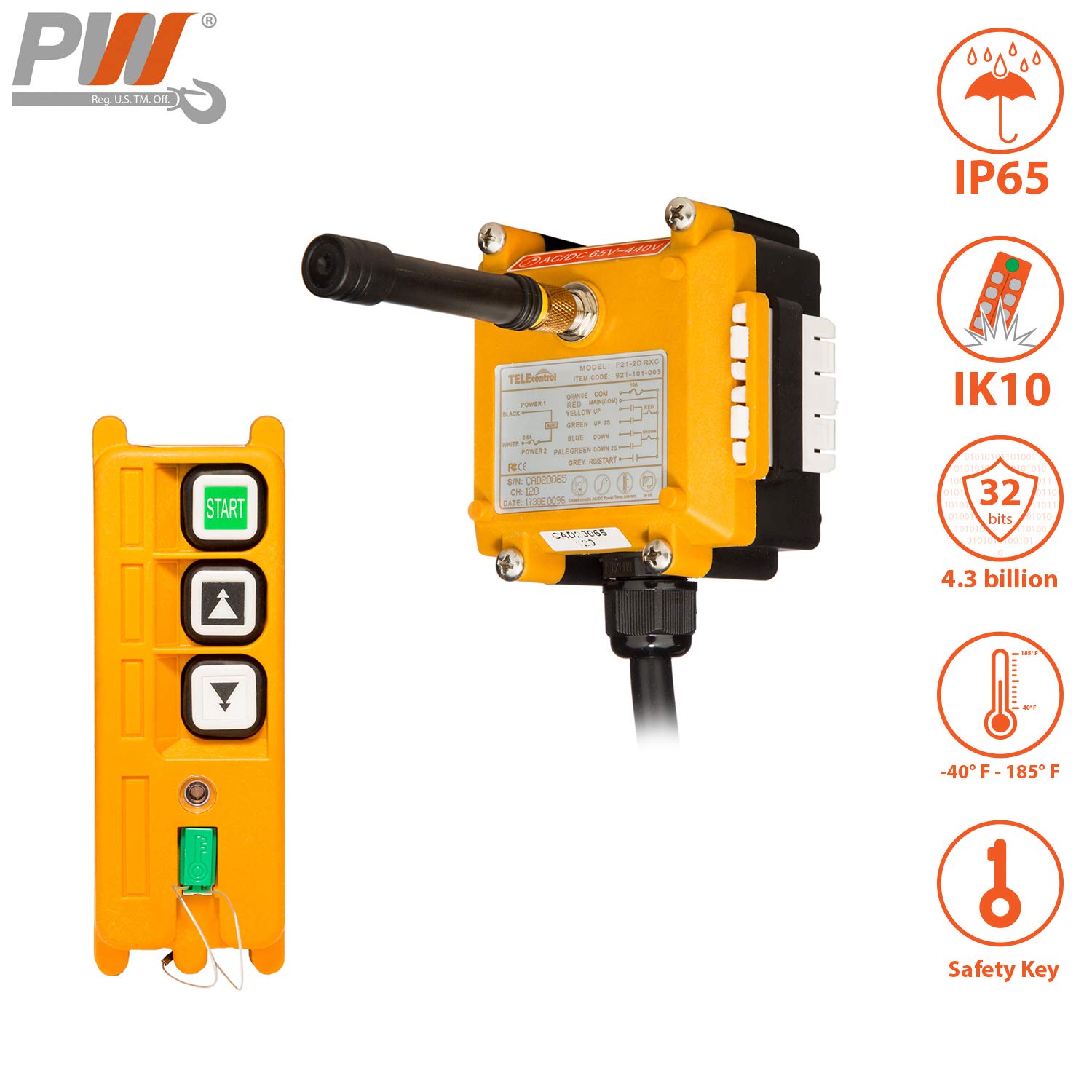 Prowinch 2 Channel 2 Speed Wireless Remote Control Switch - Multi Voltage 65V-440V AC - for Industrial Equipment, Hoists, Cranes & Motors