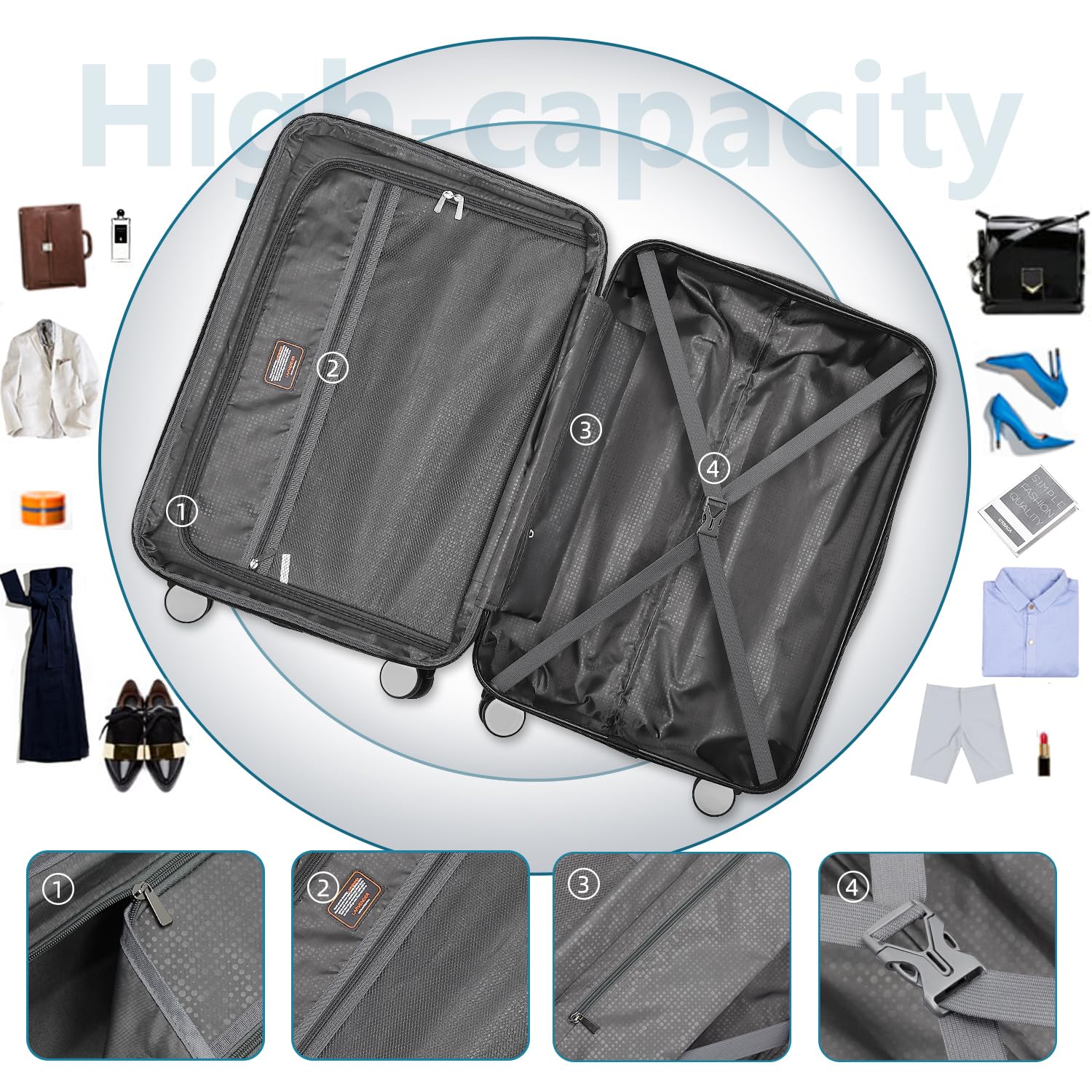 5-Piece Lavender Hardside Luggage Set for Women - Expandable Suitcases with Wheels & TSA Lock, Lightweight Carry-On Travel Suitcase with Cosmetic Case (Blue) - Perfect for Air Travel, Business Trips & Vacation Getaways