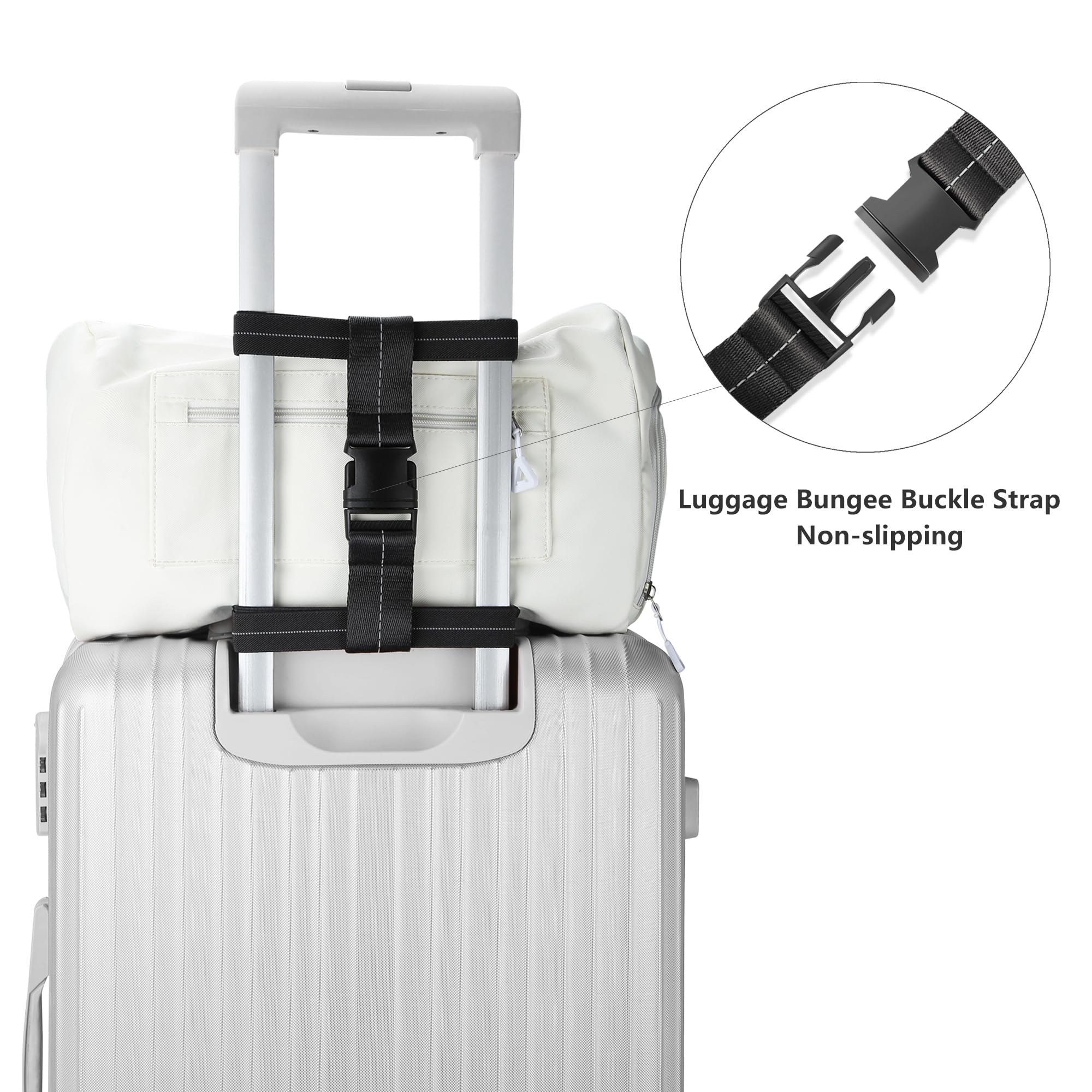 Adjustable Elastic Luggage Bungee Strap with Buckle - Secure Travel Accessory for Suitcases, Carry-On Bags, Backpacks & Purses | Perfect for Airports, Train Travel & Road Trips | Black Travel Strap for Rolling Bags & Handles