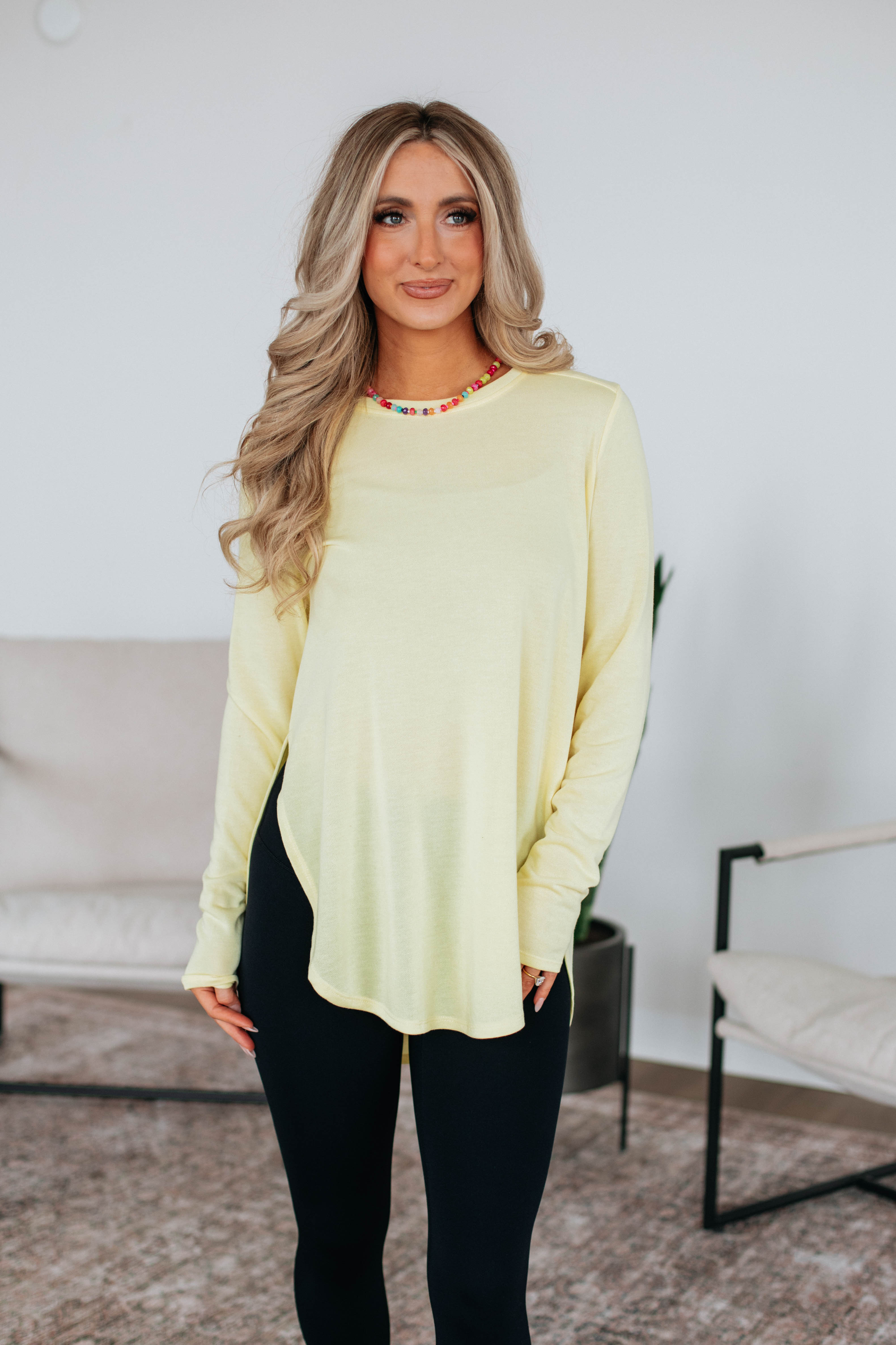 Jardin Women's Long Sleeve Blouse - Lemon Yellow Casual Shirt for Spring & Fall | Perfect for Office, Date Night & Outdoor Activities
