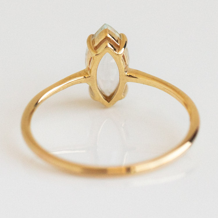 14K Solid Gold Marquise Cut White Topaz Gemstone Ring for Women - Perfect for Engagement, Anniversary & Special Occasion Gifts