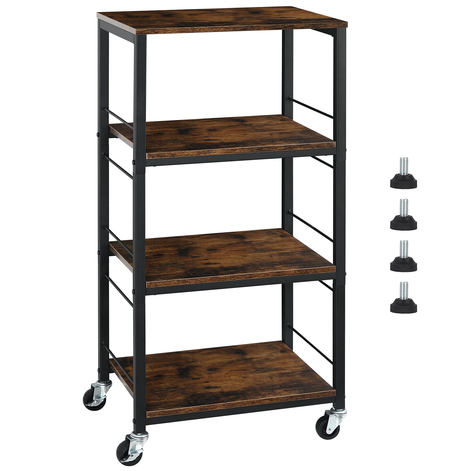 MOOACE 4-Tier Industrial Kitchen Rolling Cart with Wheels - Wooden Top Storage Cart for Coffee, Snacks, Organizer - Perfect for Living Room, Bathroom, Office & Small Space Organization