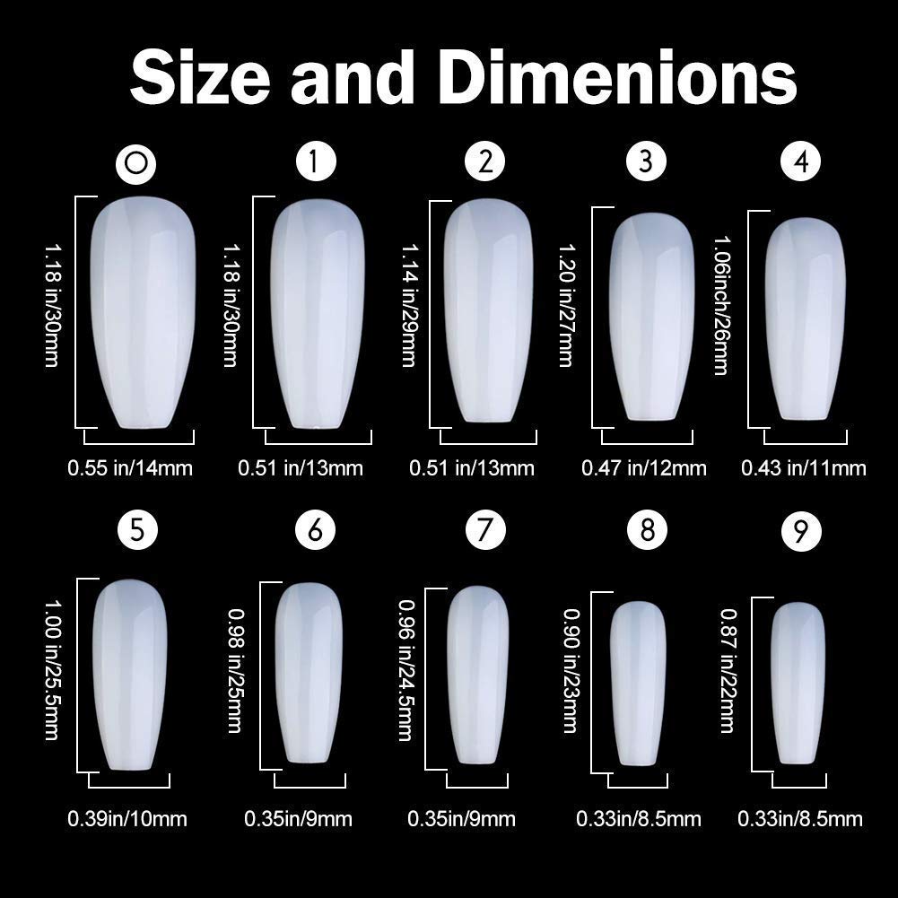 200 Pcs Acrylic Nail Tips - French Half Cover Fake Nails, Coffin Shape Artificial Nails in 10 Sizes - Natural Look for Nail Salons & DIY Manicure - Perfect for Wedding, Party & Everyday Nail Art with Storage Box