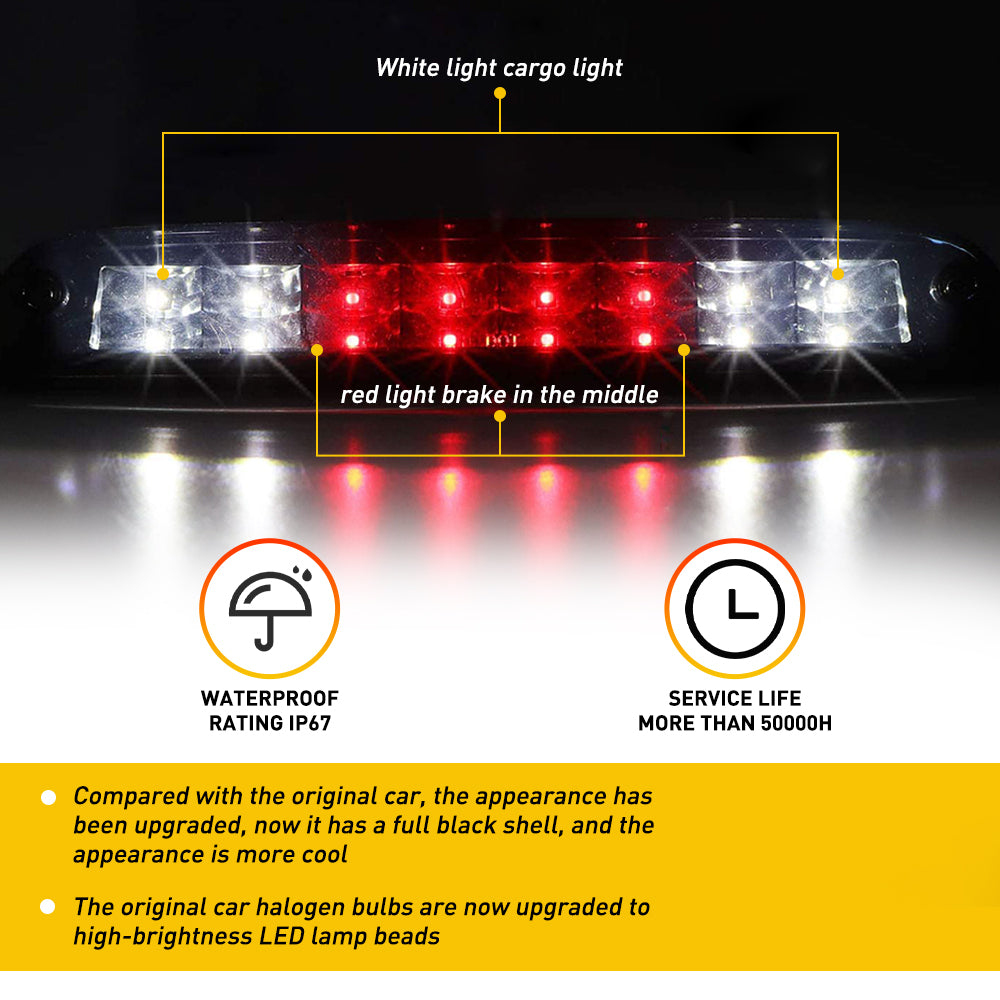 Red & White LED 3rd Brake Light Kit for 1999-2016 Ford F-Series, 1993-2011 Ranger, 2001-2005 Explorer & 1995-2003 Mazda B-Series Trucks - Enhanced Safety & Style for Night Driving & Custom Vehicle Upgrades