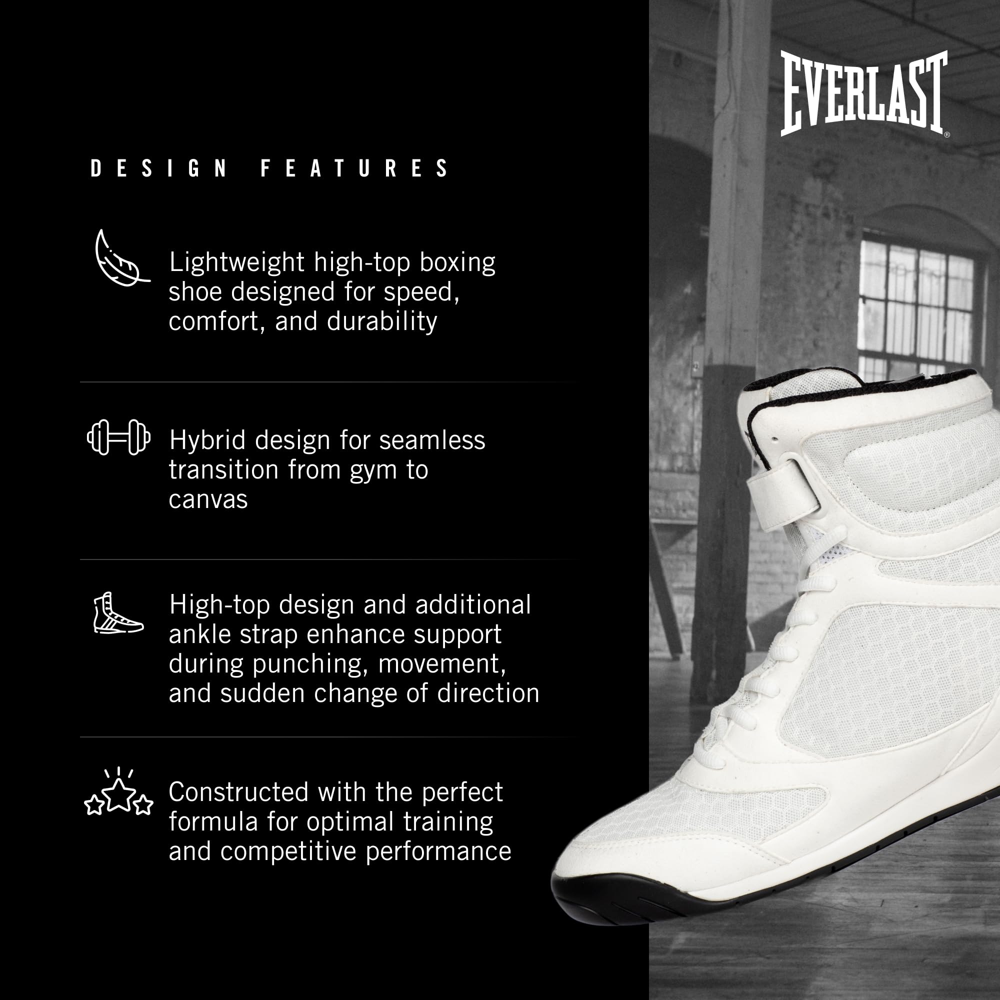 Everlast Elite Boxing Shoes for Men & Women - Lightweight, Durable Training Shoes for Boxing, MMA & Fitness | Perfect for Gym, Sparring & Competition
