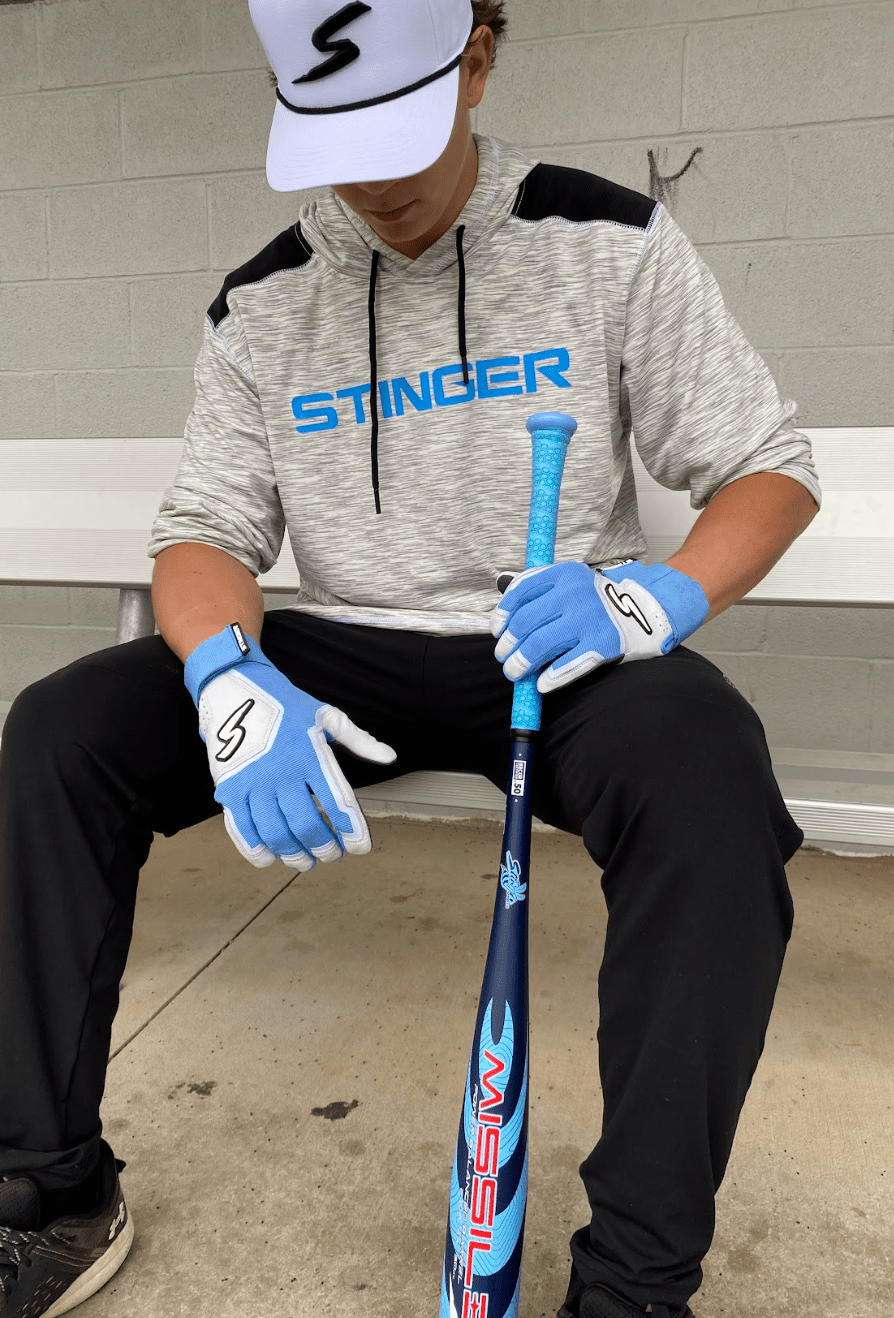 Columbia Blue/White & Graphite Baseball Batting Gloves - Winder Series for Training & Games - Perfect for Baseball Practice, Hitting Drills & League Play