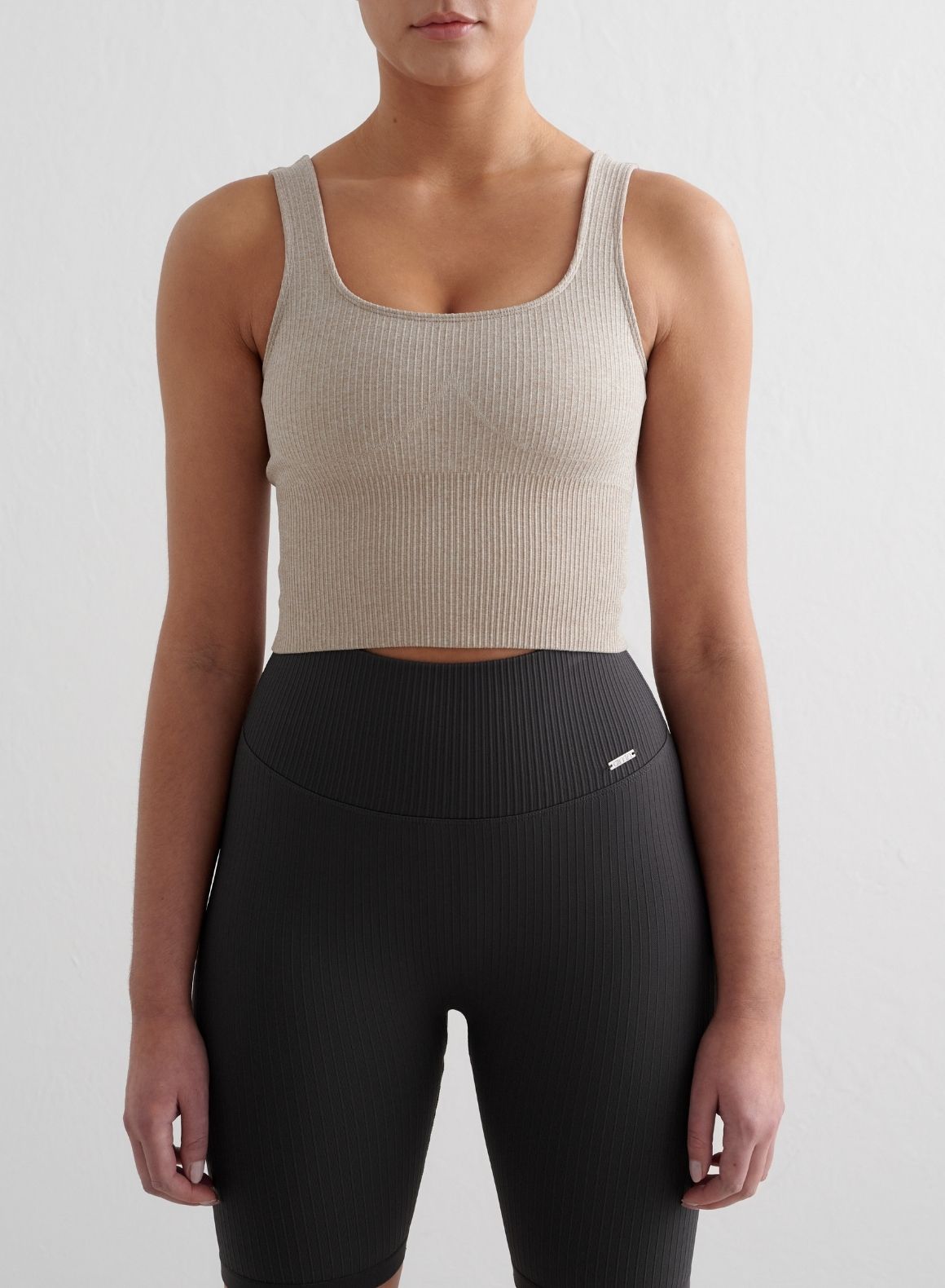 Beige Melange Ribbed Seamless Shaping Bralette - Comfortable Wire-Free Bra for Everyday Wear, Yoga & Lounge