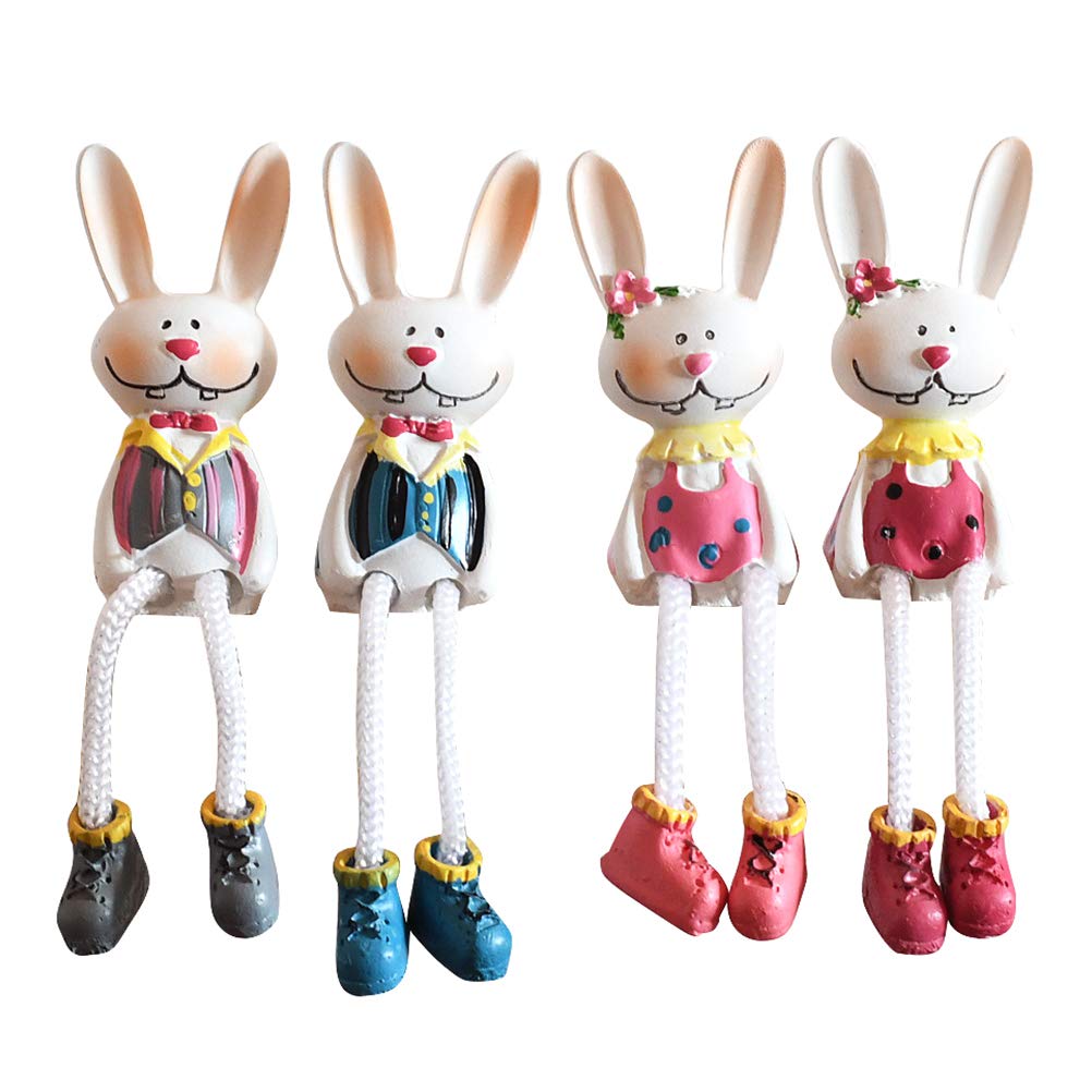 Easter Bunny Stuffed Animals - Set of 4 Adorable Resin Bunny Dolls for Home Decor, Desktop Display, and Photography Props | Perfect for Easter Decorations, Spring Home Accents, and Gift Giving