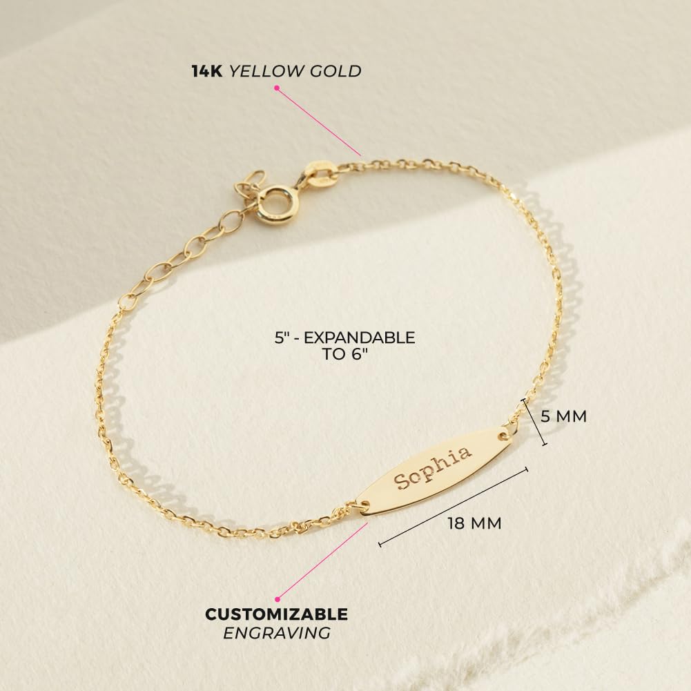 14K Yellow Gold Thin Chain Link Engravable Baby Bracelet for Girls 5